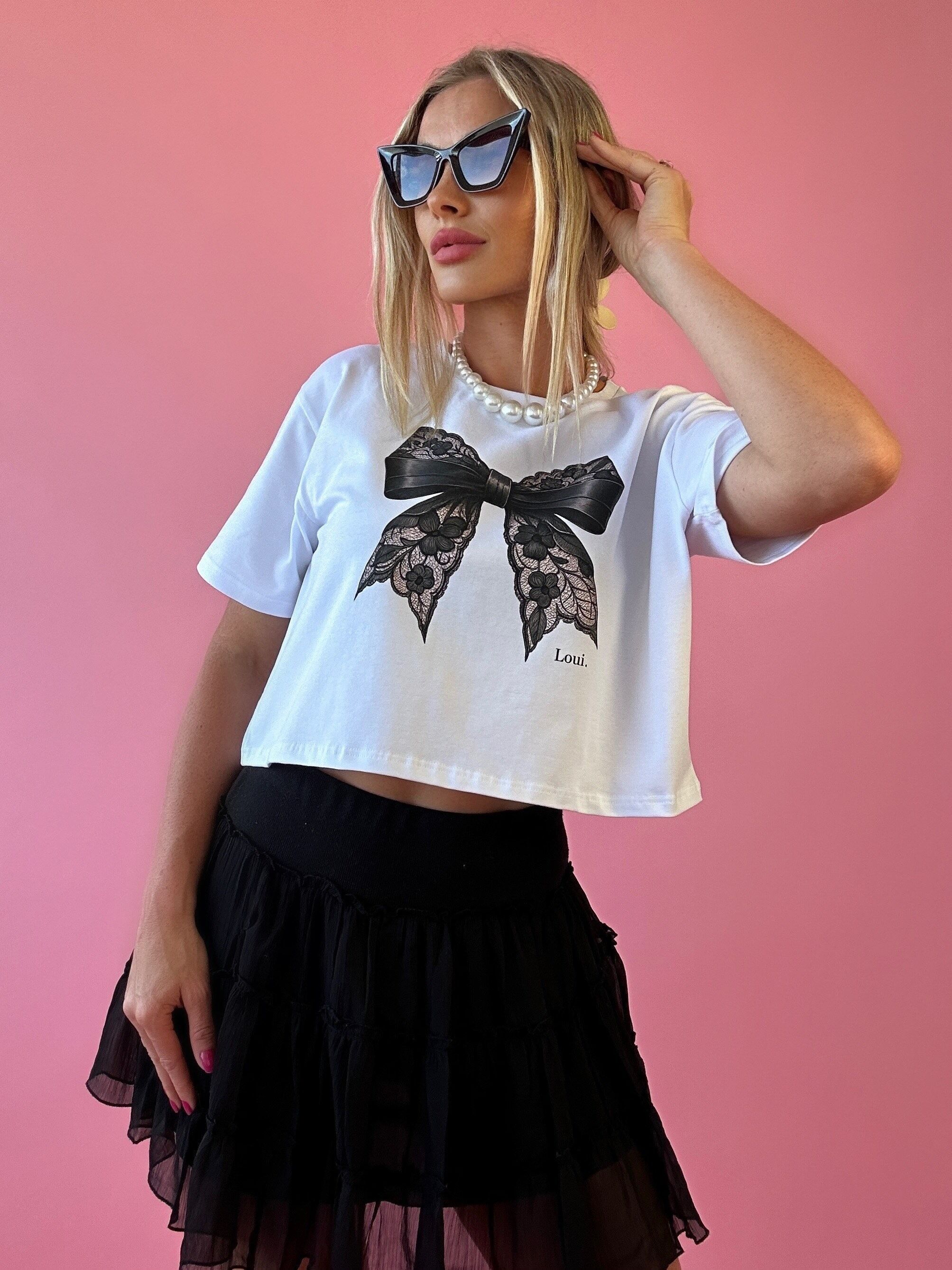 T-shirt -Bow Lace Print - LOUI.