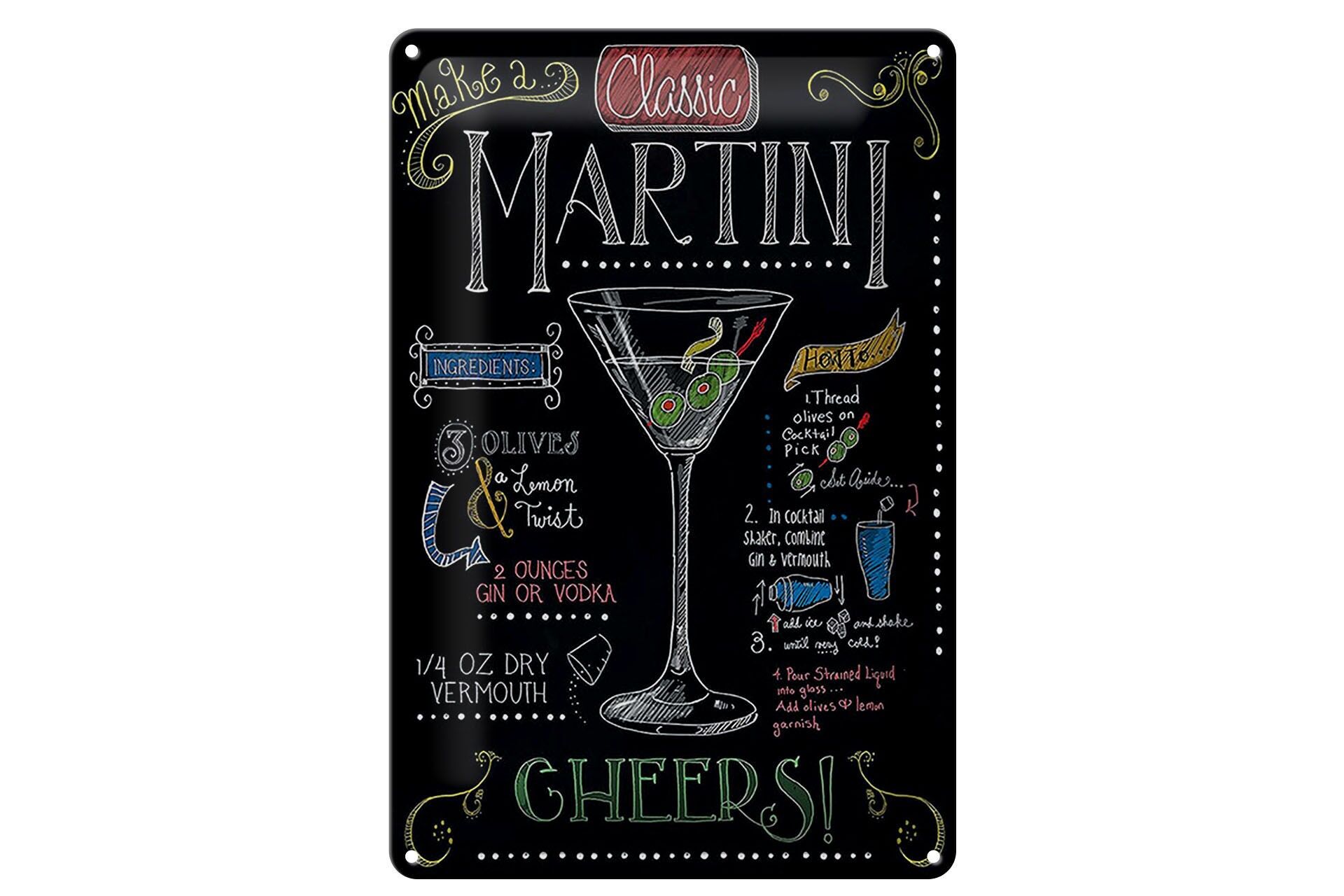 Blechschild Cocktail 20x30 cm Classic Martini Rezept Tafeloptik Deko Schild