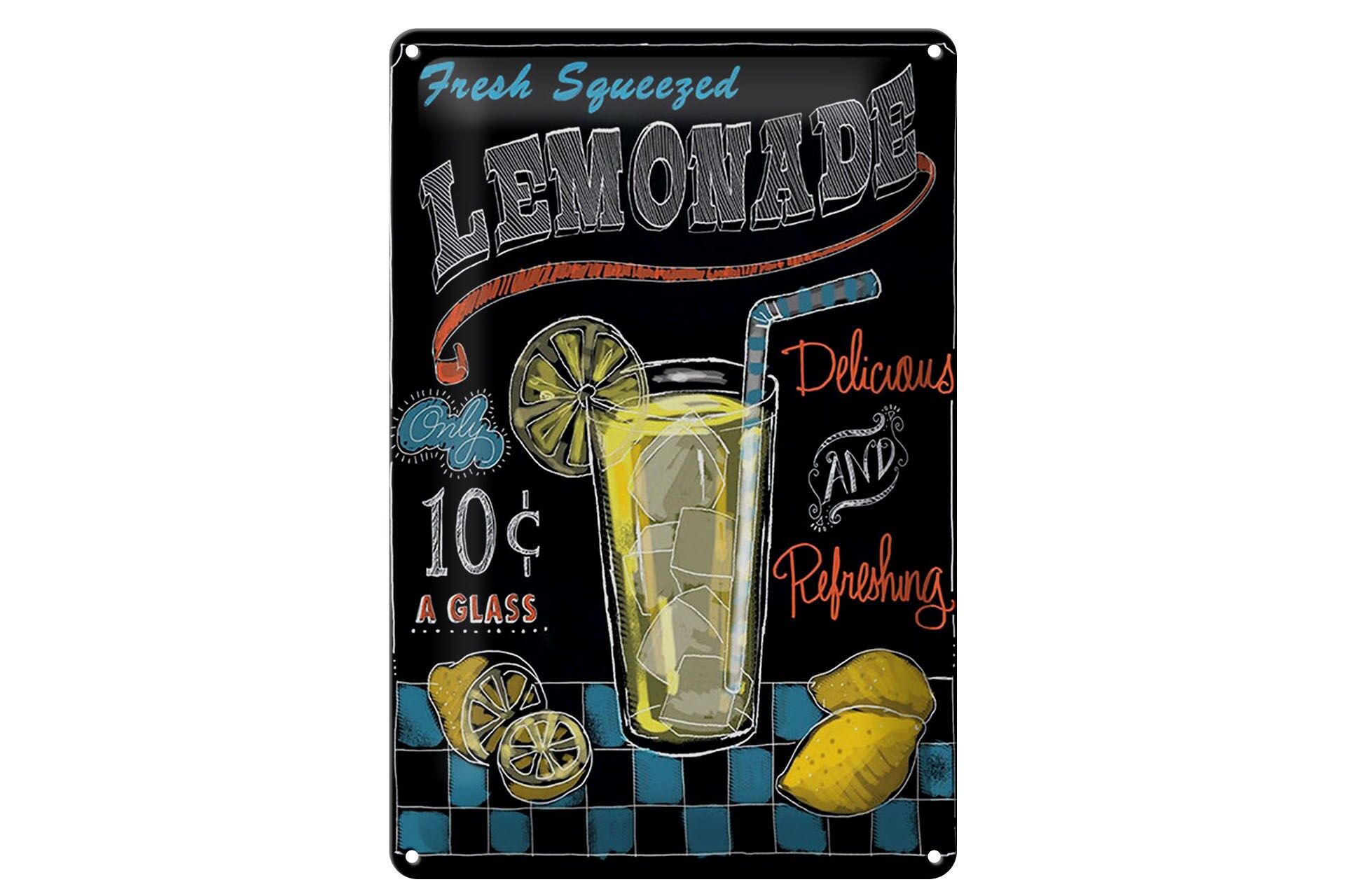 Blechschild Hinweis 20x30 cm Fresh sqeezed Lemonade Tafeloptik Deko Schild