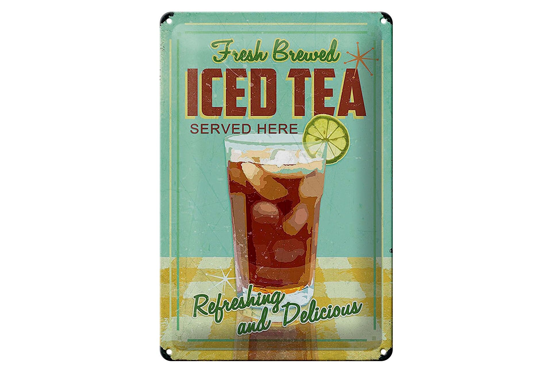 Blechschild Retro 20x30 cm Fresh brewed Iced Tea Deko Schild