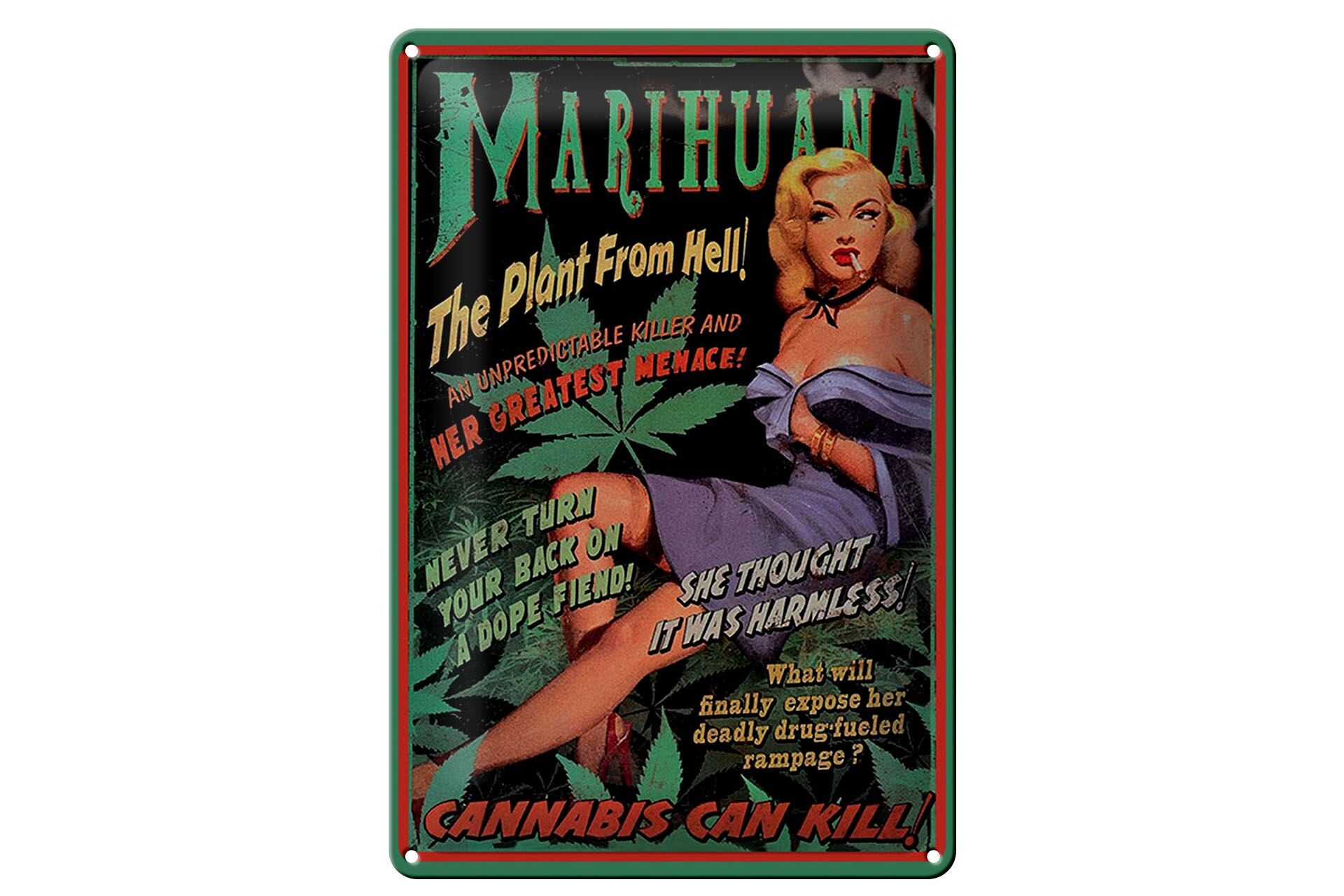 Blechschild Spruch 20x30 cm Marijuana The plant from hell Deko Schild