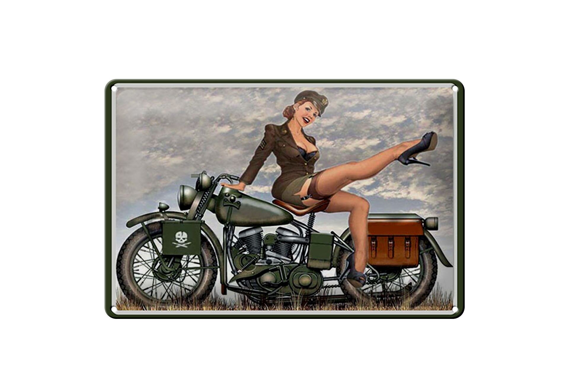 Blechschild Motorrad 20x30 cm Frau auf Motorrad Deko Schild
