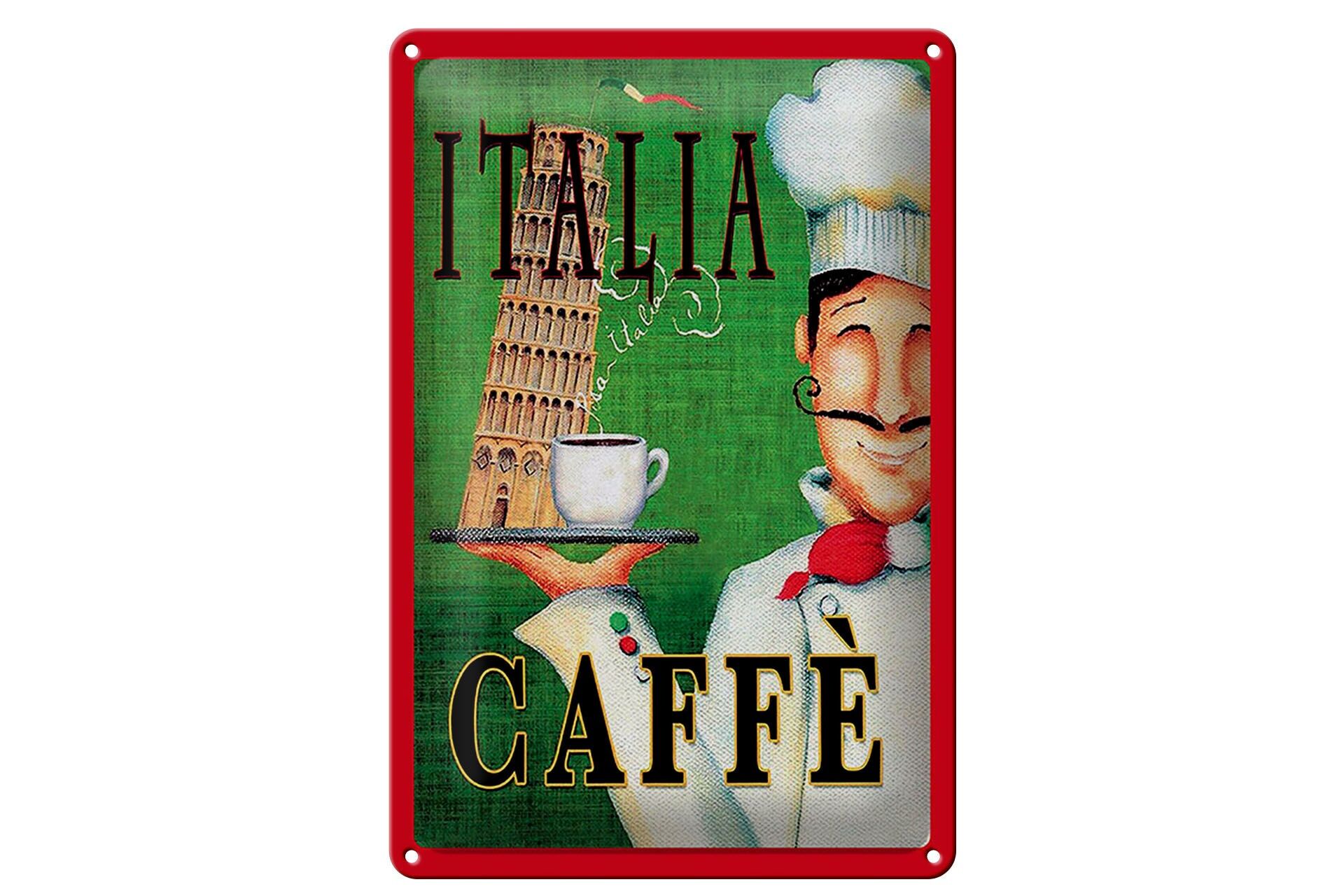 Blechschild Reise 20x30 cm Italia Caffee schiefe Turm von Pisa Deko Schild