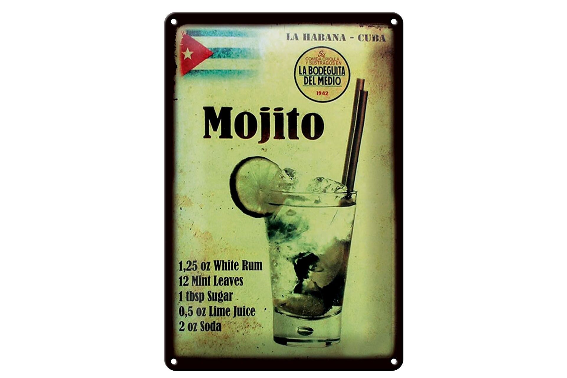 Blechschild Cocktail 20x30 cm mojito Rezept Retro Kuba Flagge Deko Schild