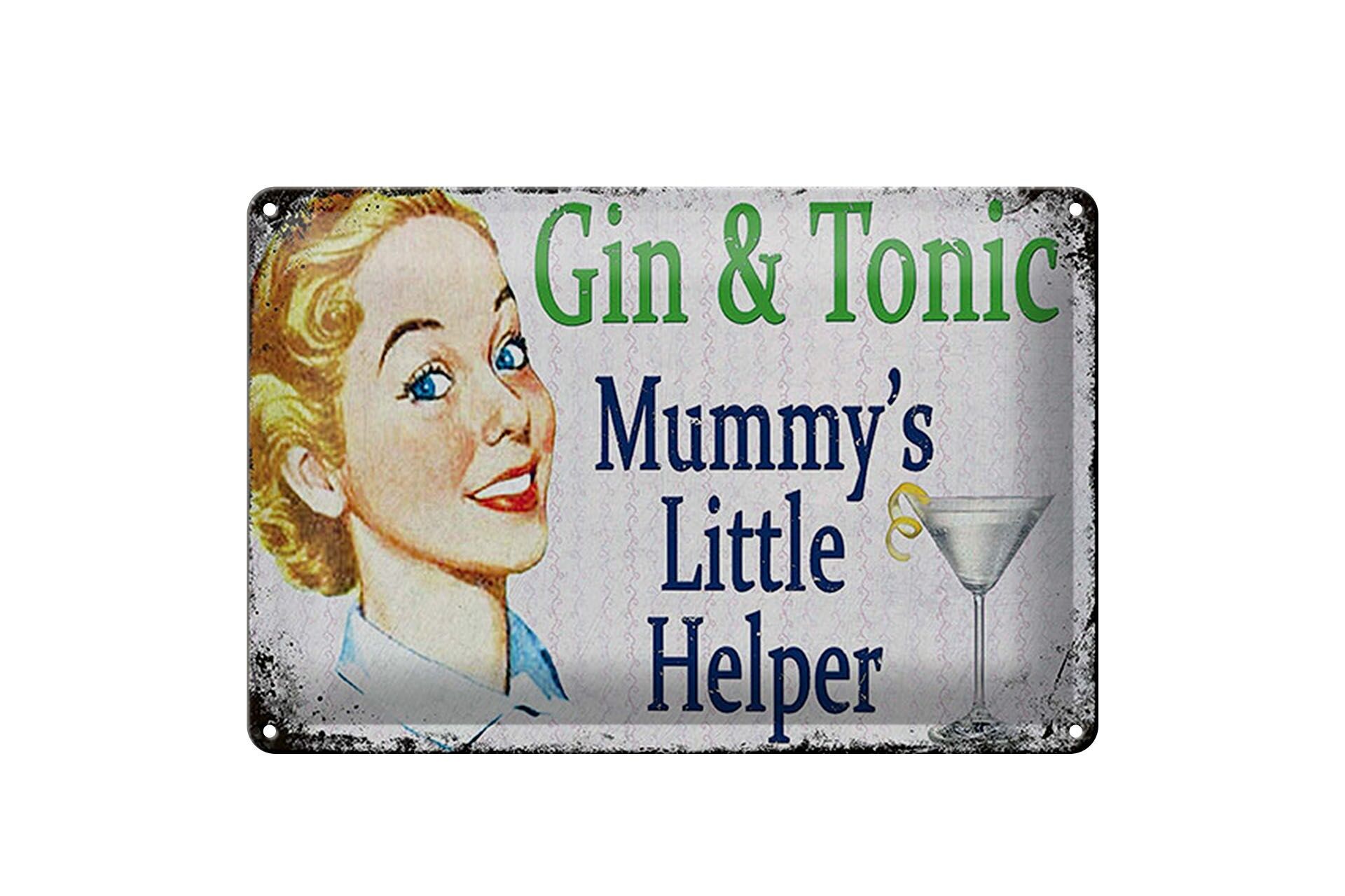 Blechschild Alkohol 20x30 cm Gin and Tonic Mummys little Helper Deko Schild