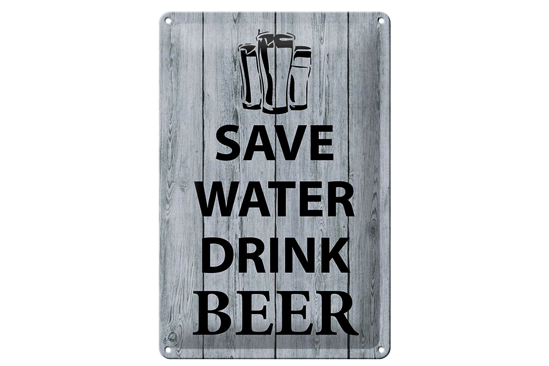 Blechschild Spruch 20x30 cm safe water drink beer Holzoptik Deko Schild