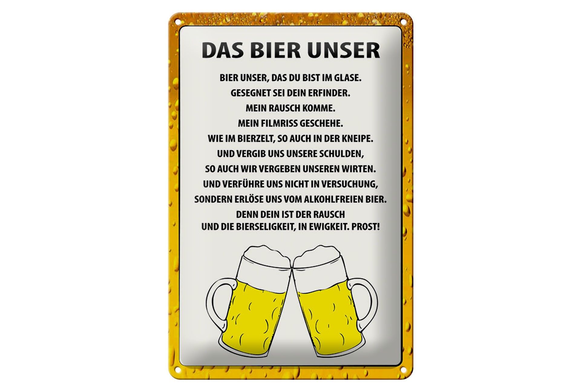 Blechschild Spruch 20x30 cm Das Bier Unser Gebote Biergläser Deko Schild