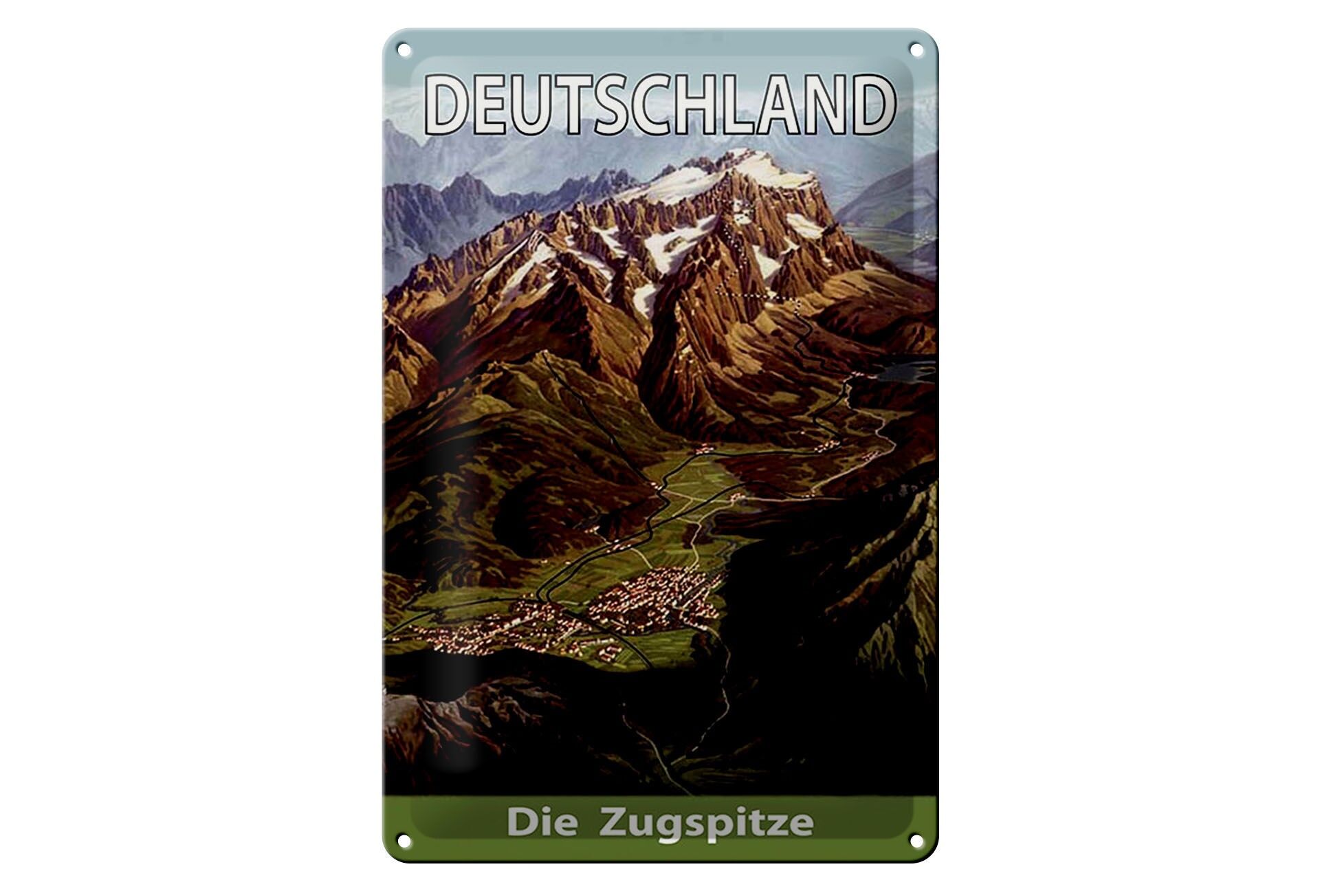 Blechschild Reise 20x30 cm Deutschland Die Zugspitze Berglandschaft Deko Schild