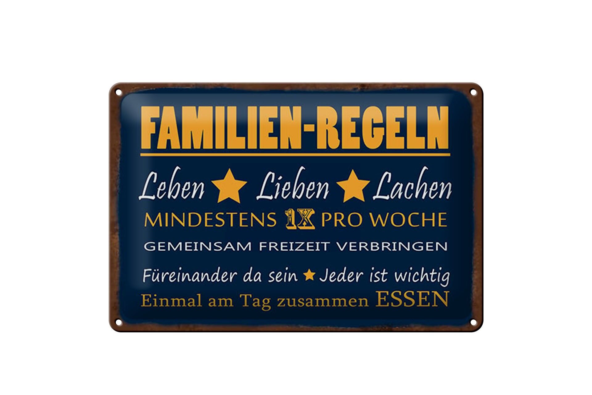 Blechschild Spruch 20x30 cm Familien Regeln Einmal zusammen essen Deko Schild