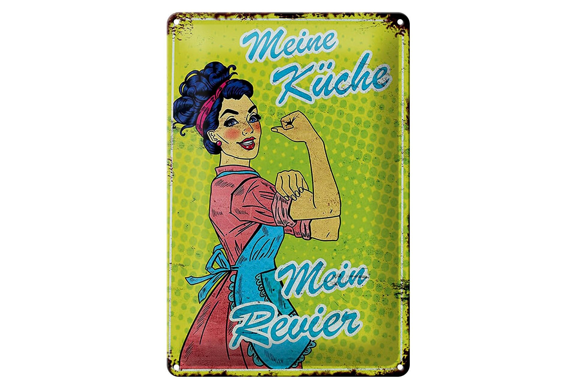 Blechschild Spruch 20x30 cm Meine Küche mein Revier Retro Deko Schild
