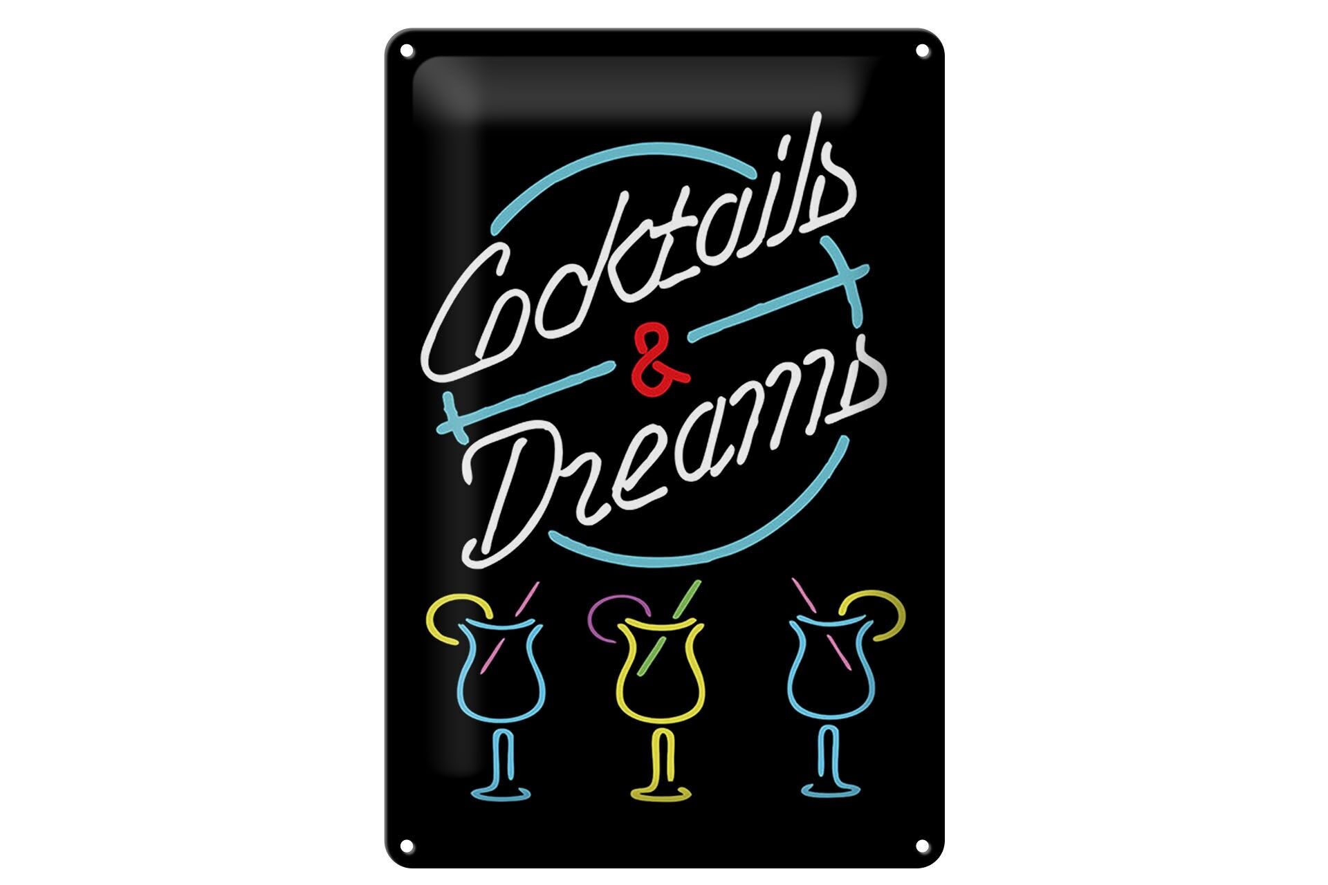 Blechschild Reklame 20x30 cm Cocktails and dreams Neonoptik Deko Schild