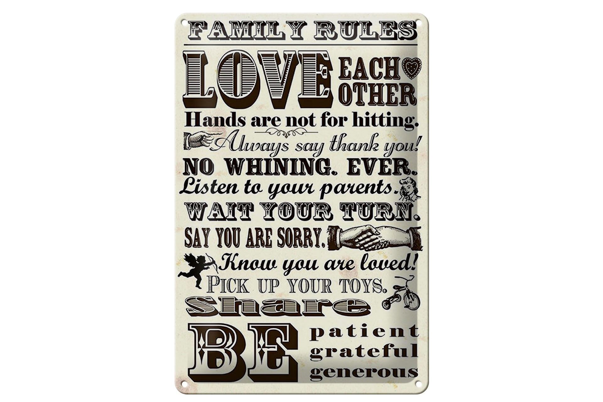 Blechschild Spruch 20x30 cm family rules love each other Deko Schild