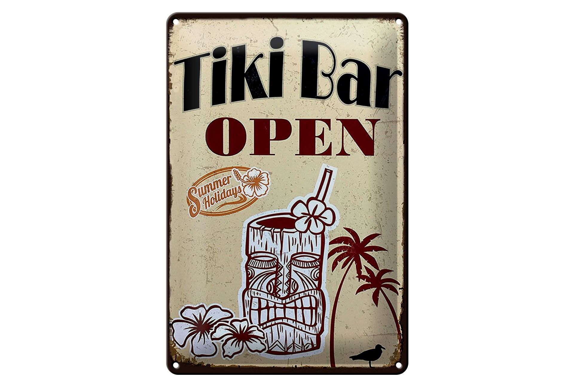 Blechschild Reklame 20x30 cm Tiki Bar open Deko Schild