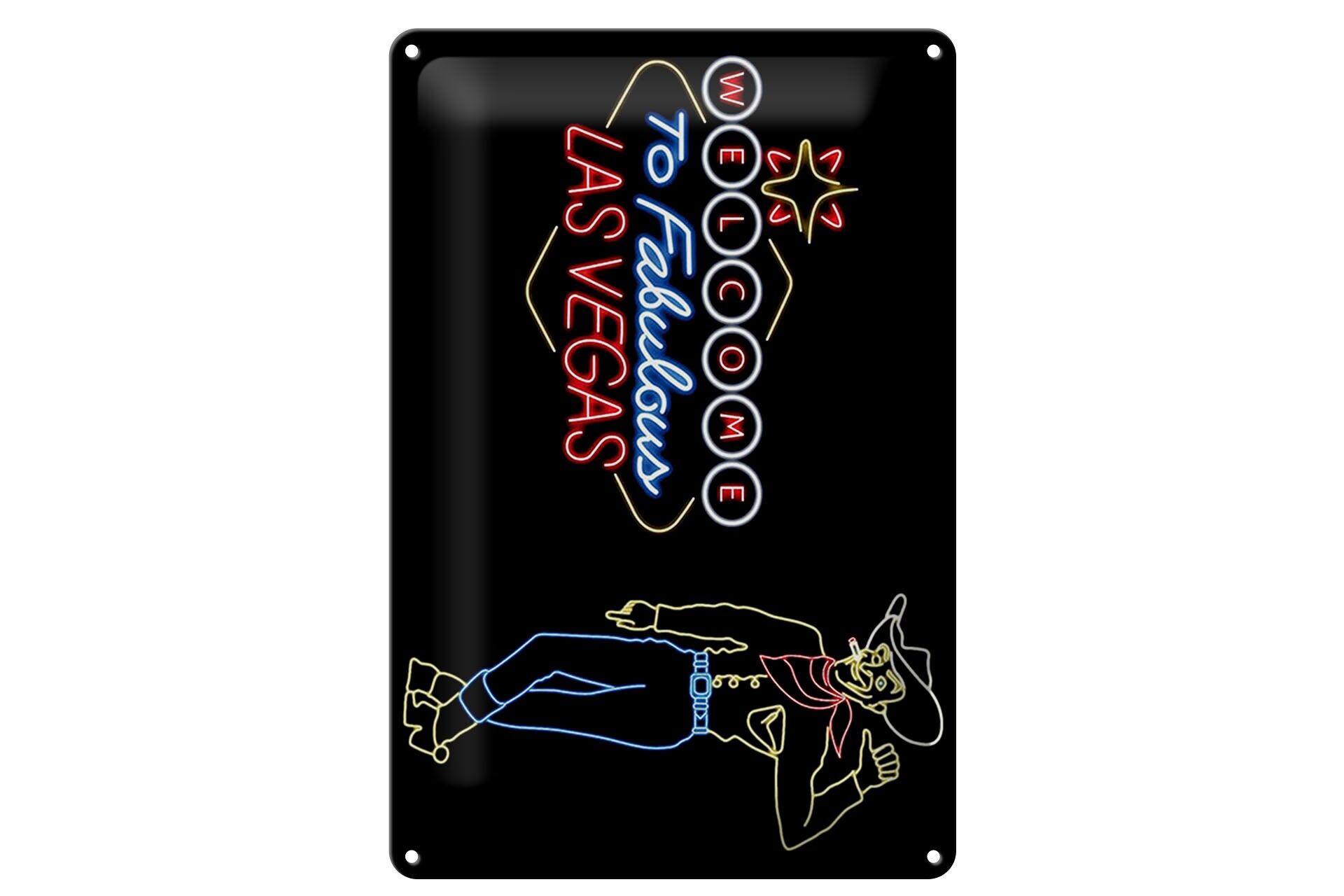 Blechschild Reklame 20x30 cm Welcome to Fabulous Las Vegas Cowboy Deko Schild
