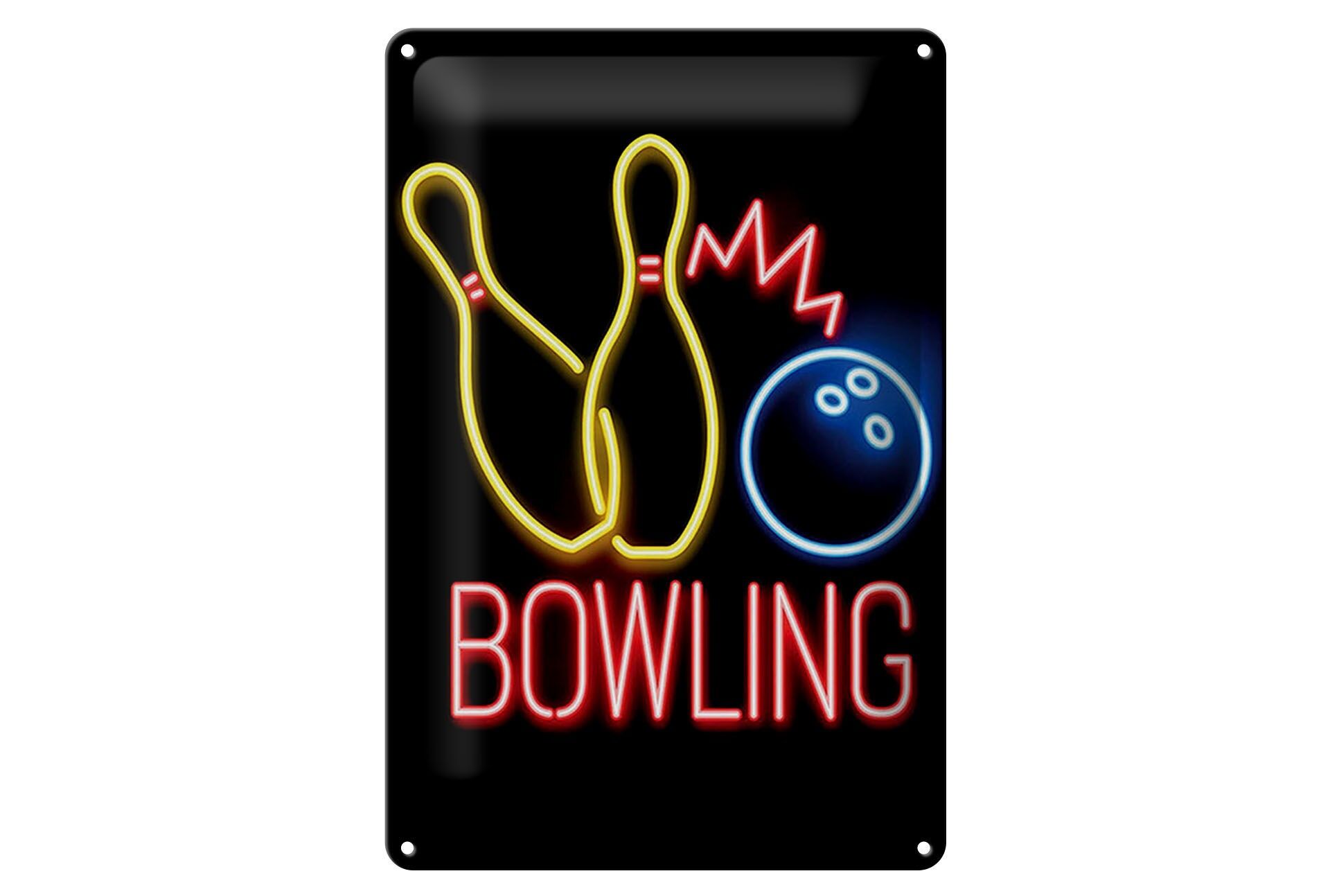 Blechschild Reklame 20x30 cm Bowling Neonoptik Deko Schild