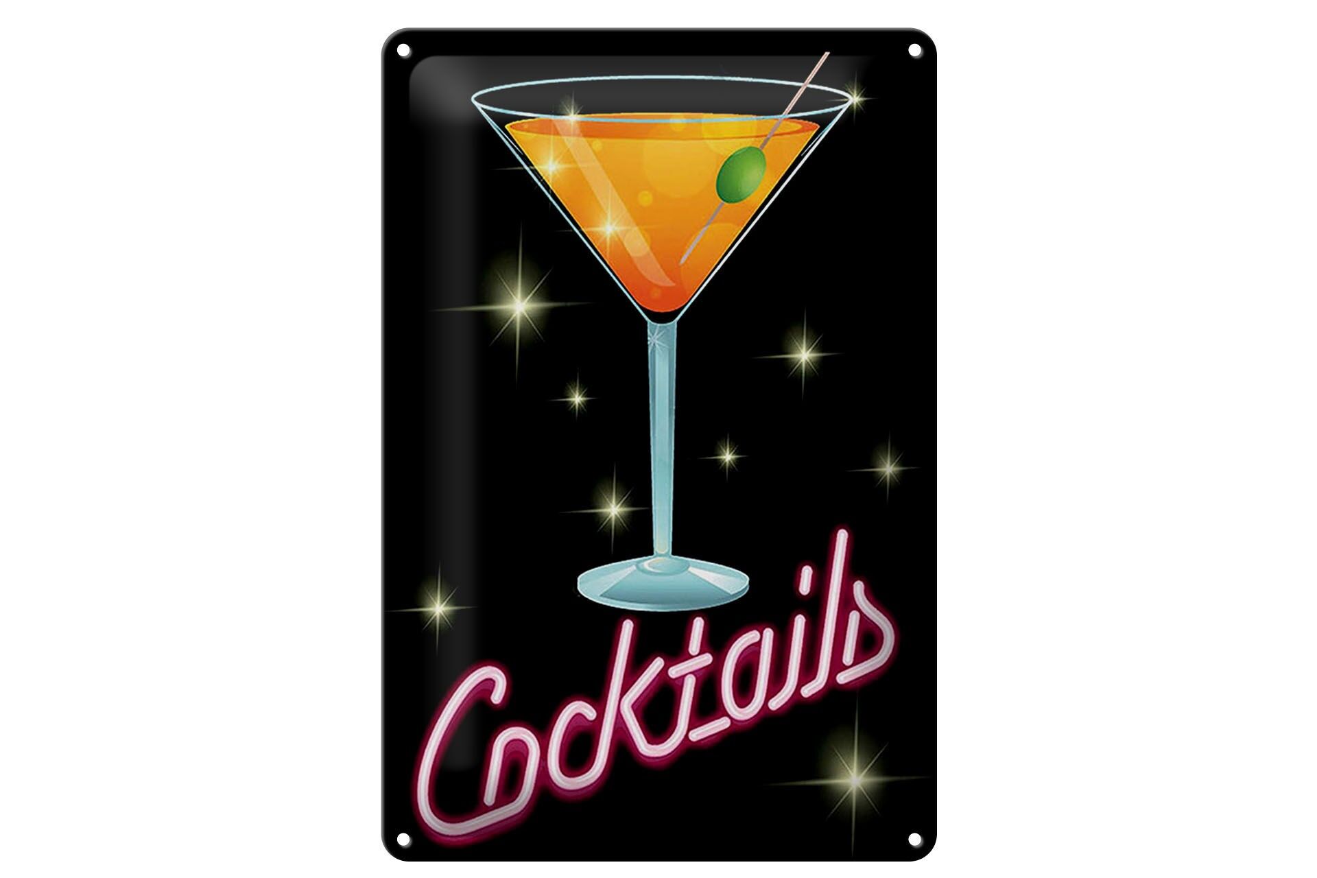 Blechschild Reklame 20x30 cm Cocktails Neonoptik Deko Schild