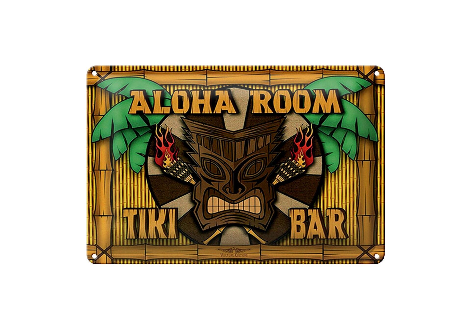 Blechschild Hinweis 20x30 cm Aloha Room Tiki Bar Deko Schild