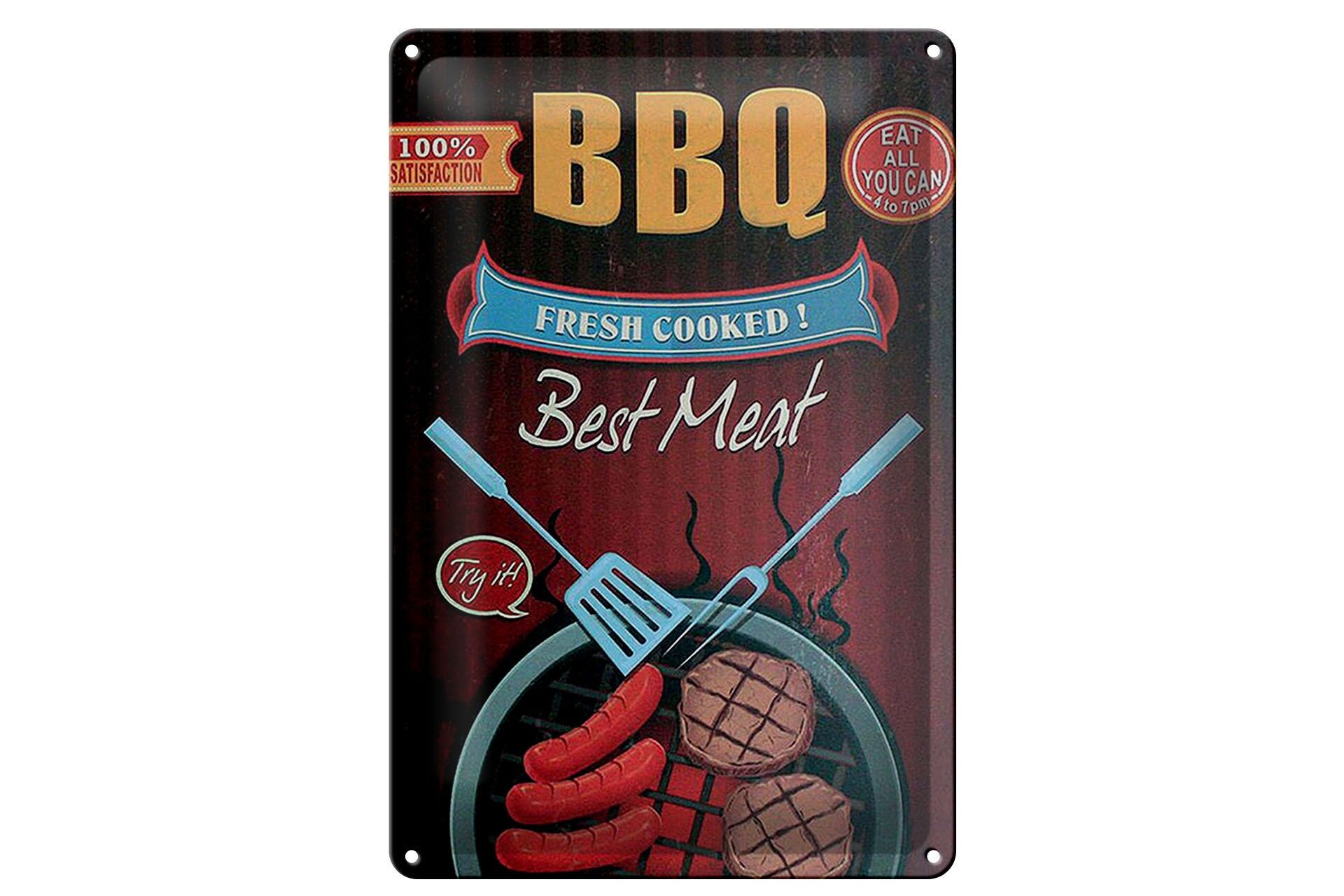 Blechschild Reklame 20x30 cm BBQ Fresh cooked Eat all you can Deko Schild