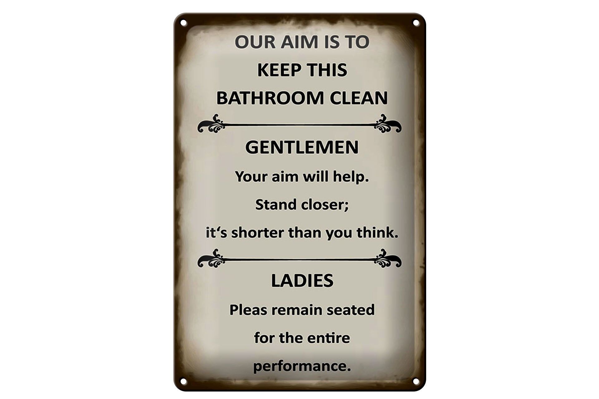 Blechschild Hinweis 20x30 cm Our aim is to keep this Bathroom clean Deko Schild