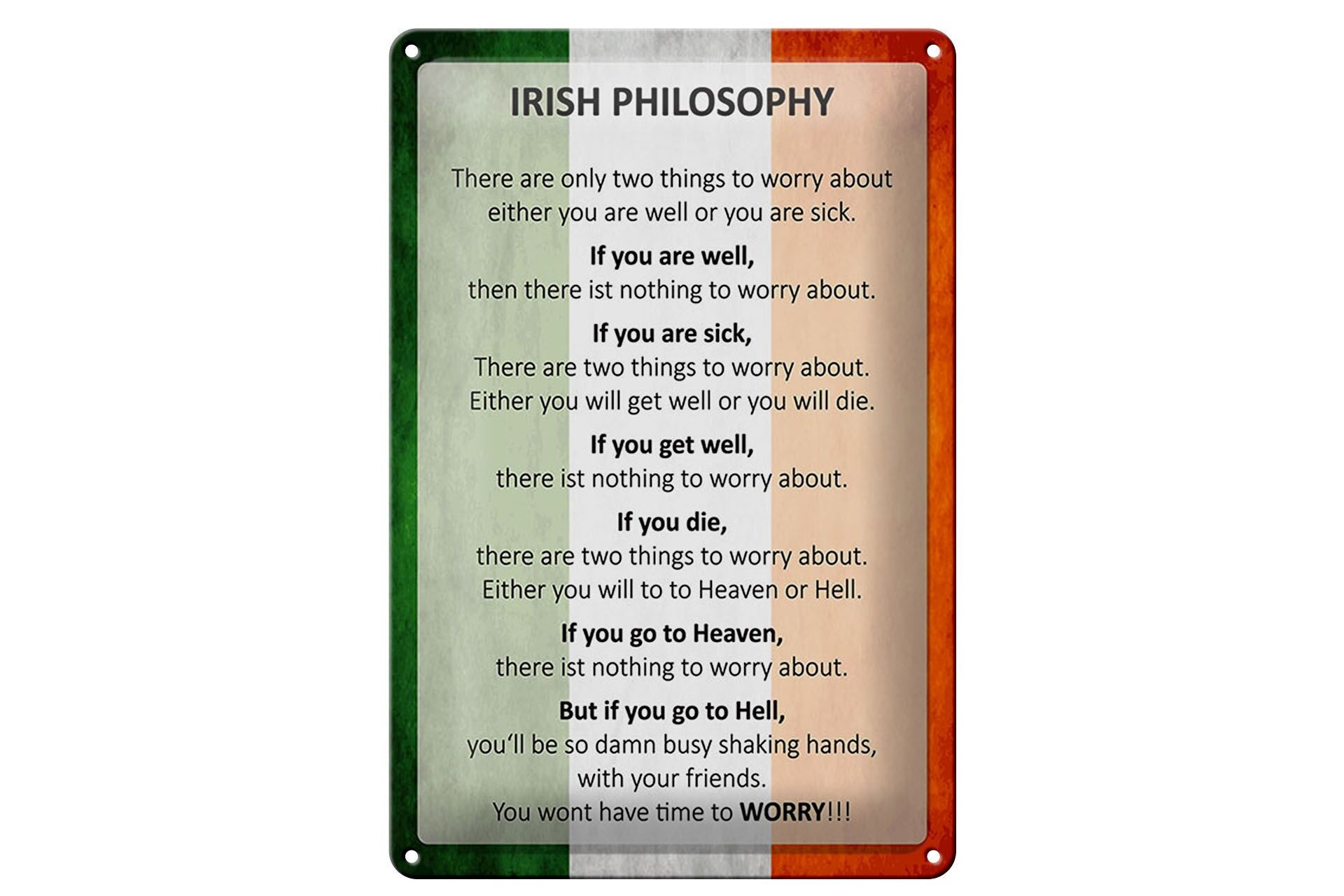 Blechschild Spruch 20x30 cm Irish Philosophy Deko Schild