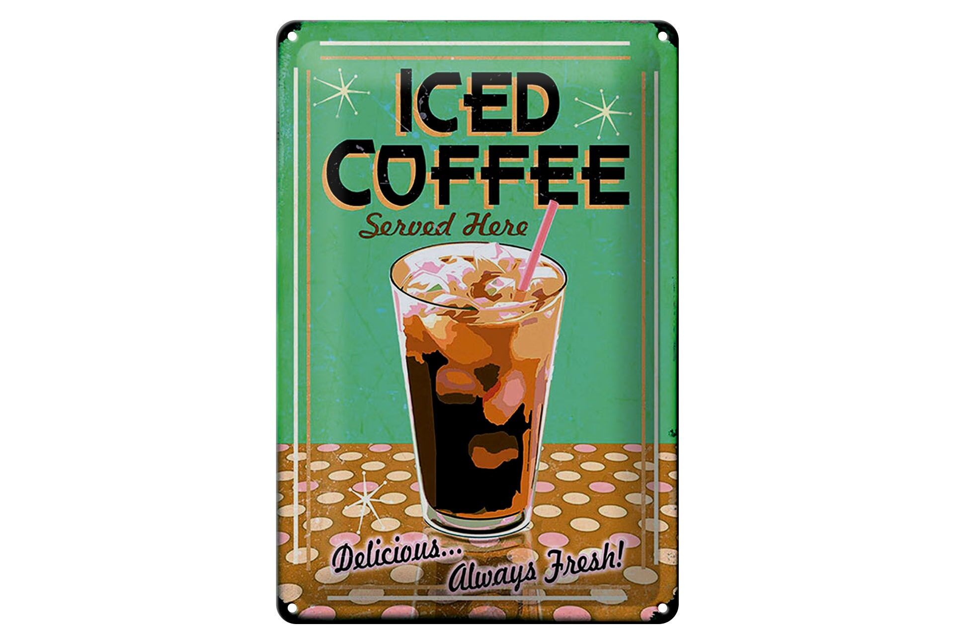 Blechschild Reklame 20x30 cm Iced Coffee served here Deko Schild