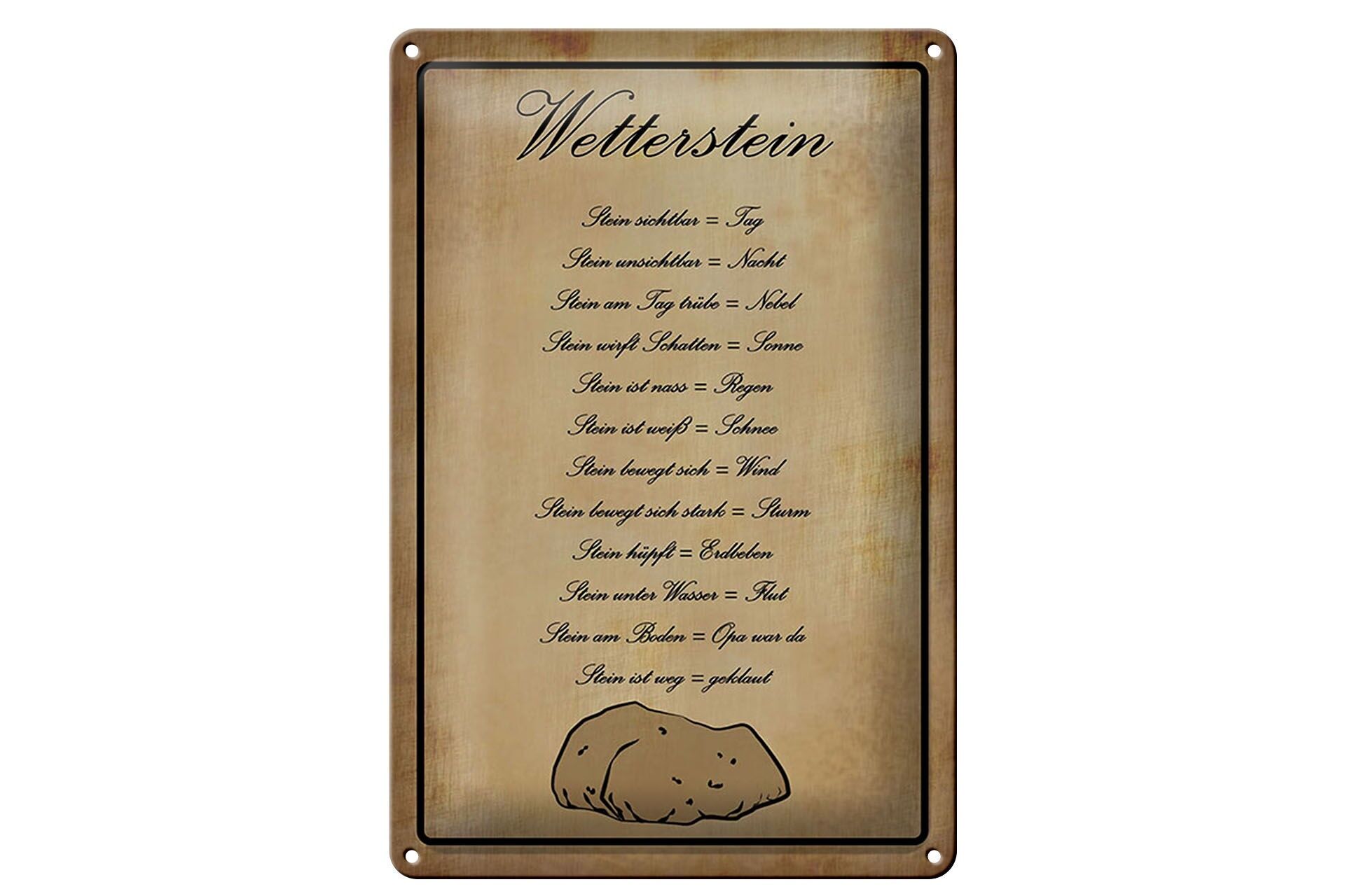 Blechschild Hinweis 20x30 cm Wetterstein Deko Schild
