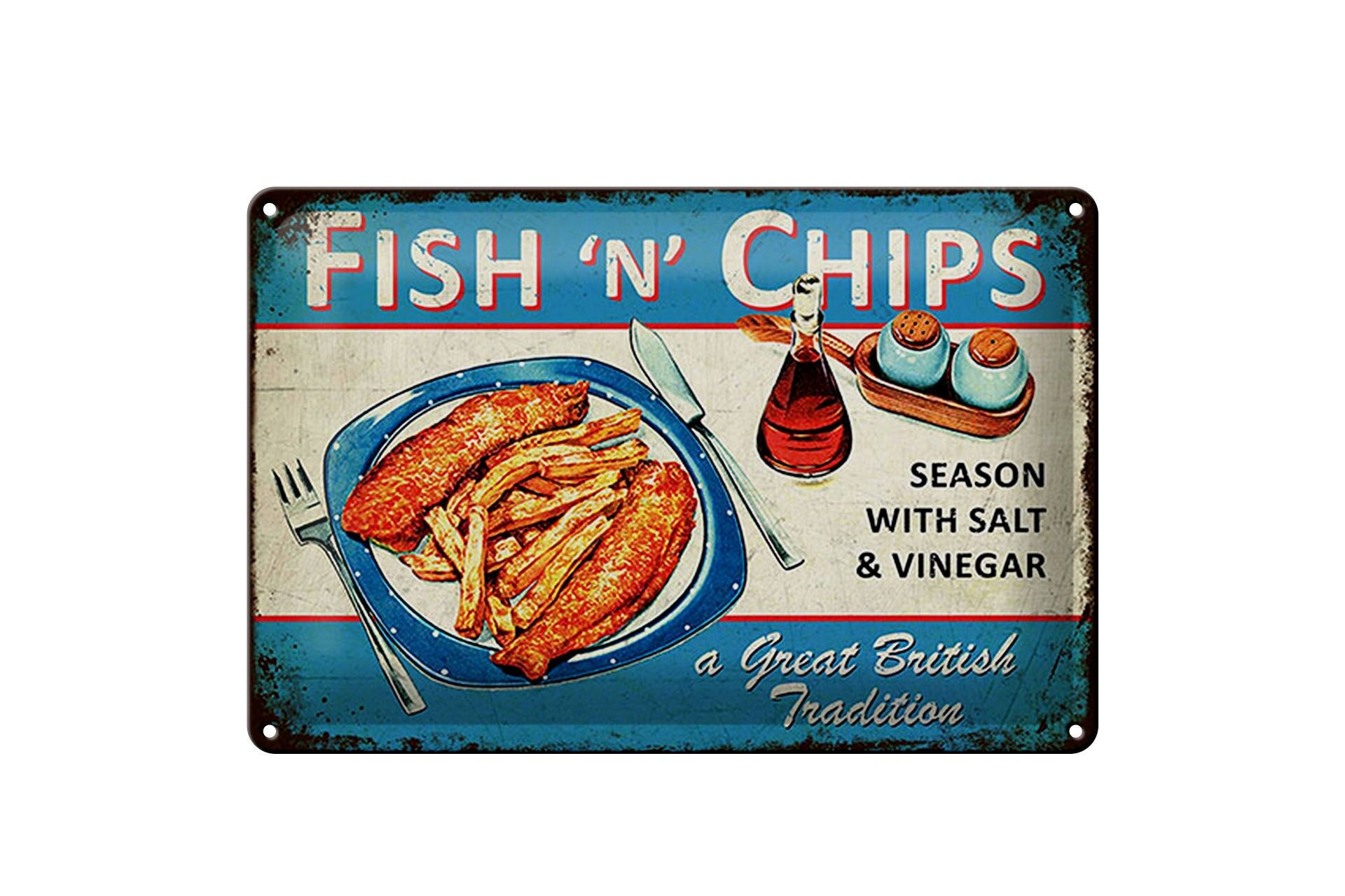 Blechschild Reklame 20x30 cm Fish n Chips Retro Deko Schild