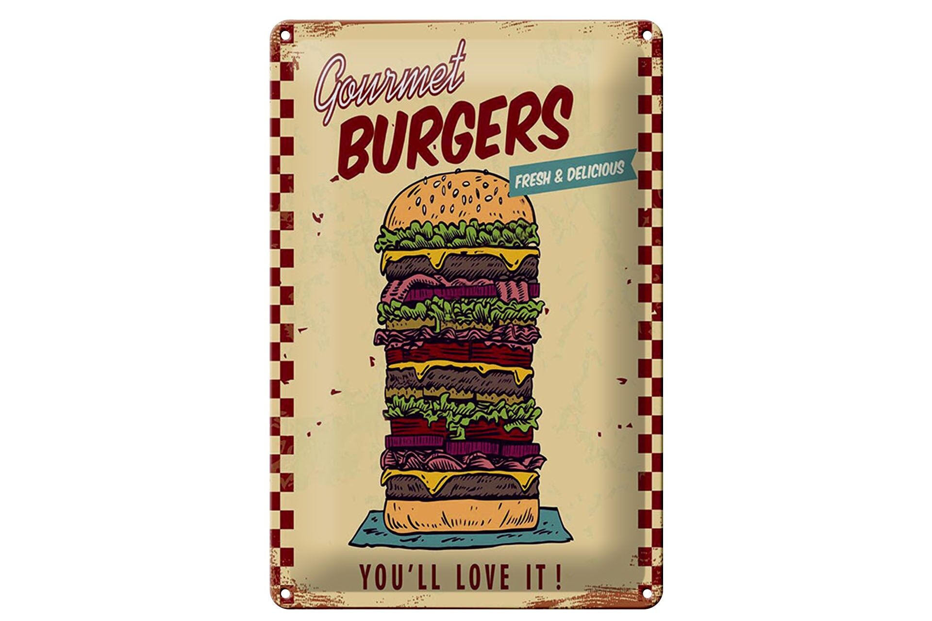 Blechschild Reklame 20x30 cm Gourmet Burgers Deko Schild