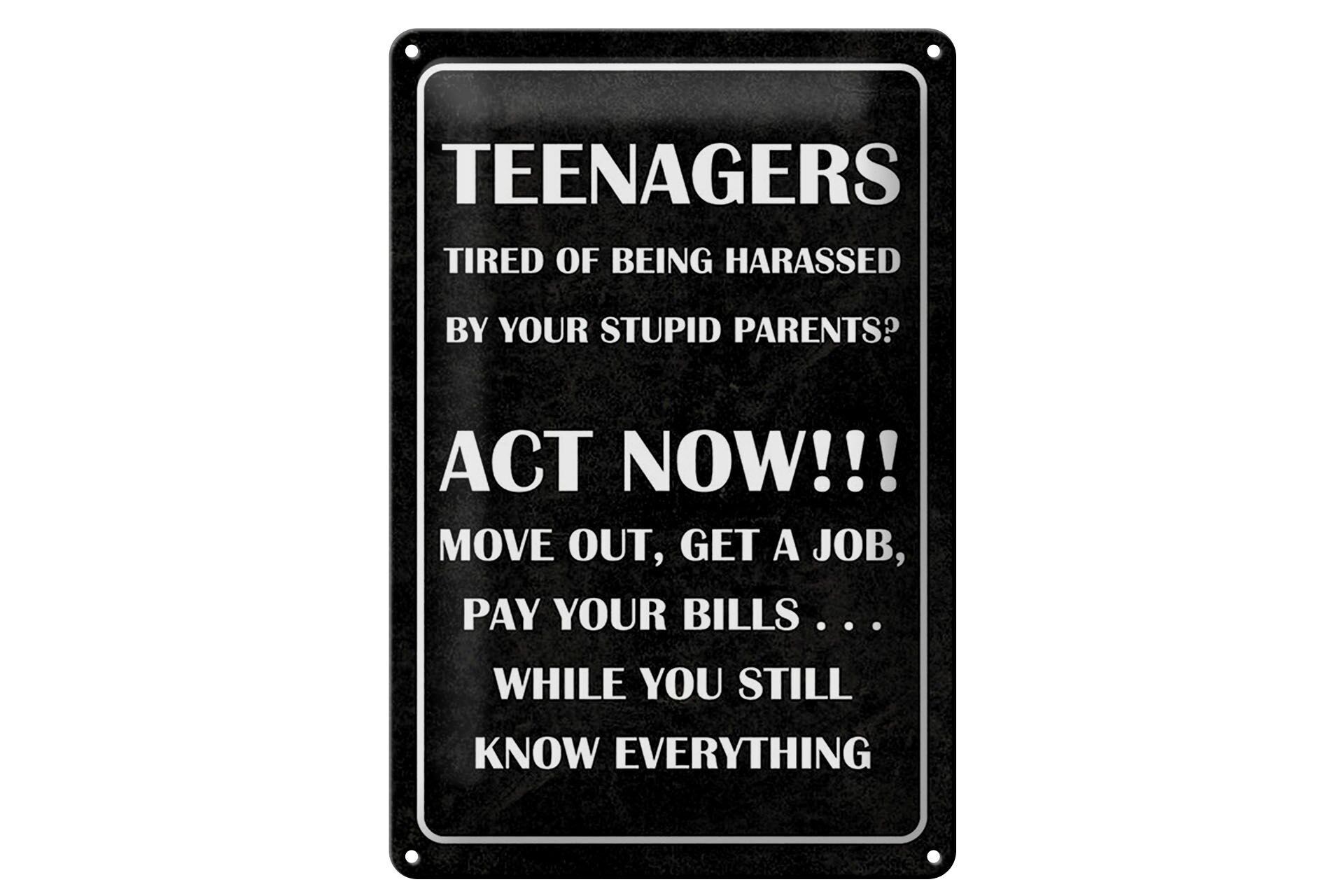 Blechschild Spruch 20x30 cm Teenager Act now Deko Schild
