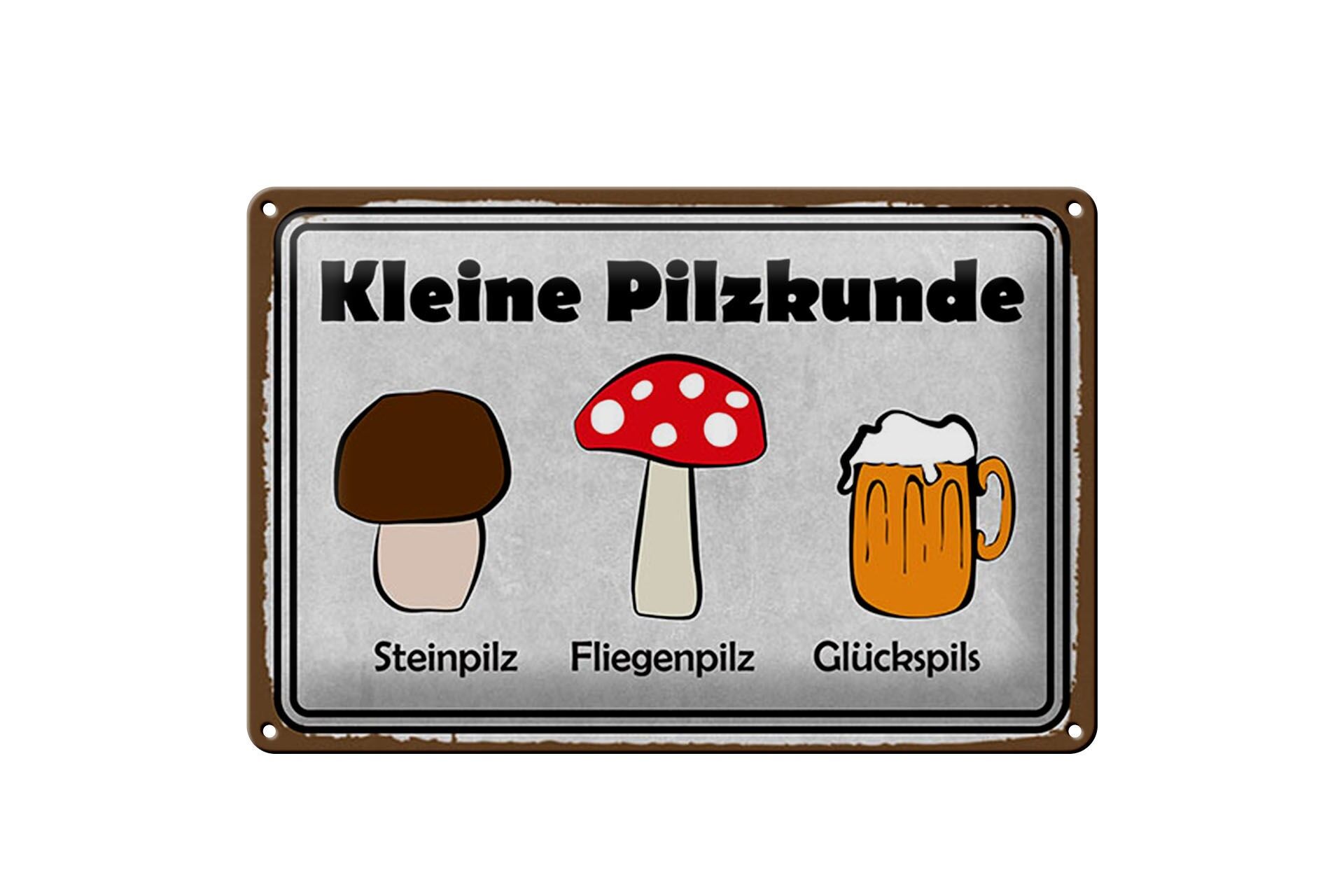 Blechschild Alkohol 20x30 cm Kleine Pilzrunde Steinpilz Fliegenpilz Glückspils