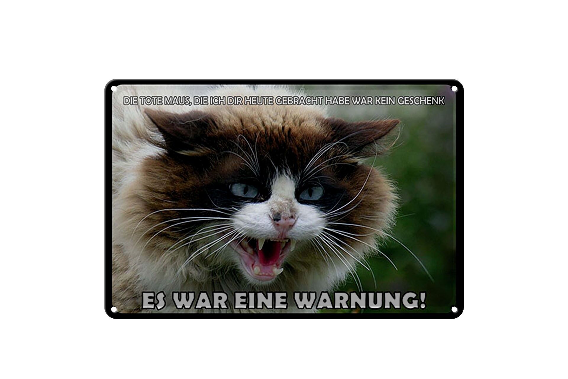 Blechschild Tiere 20x30 cm Katze Die tote Maus war eine Warnung Deko Schild