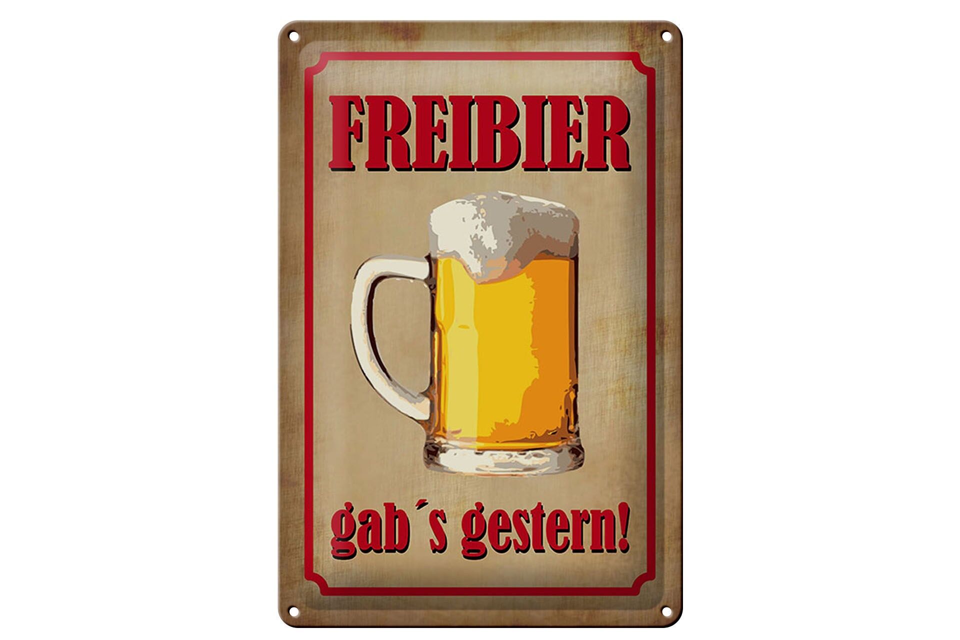 Plaque métallique « Alcool » 20x30 cm Bière gratuite hier Panneau décoratif en forme de verre à bière