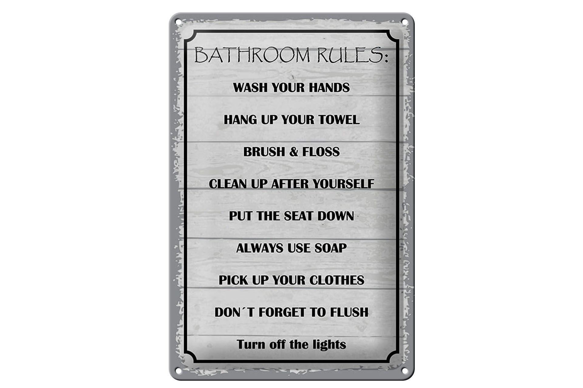 Blechschild Hinweis 20x30 cm Bathroom rules Deko Schild