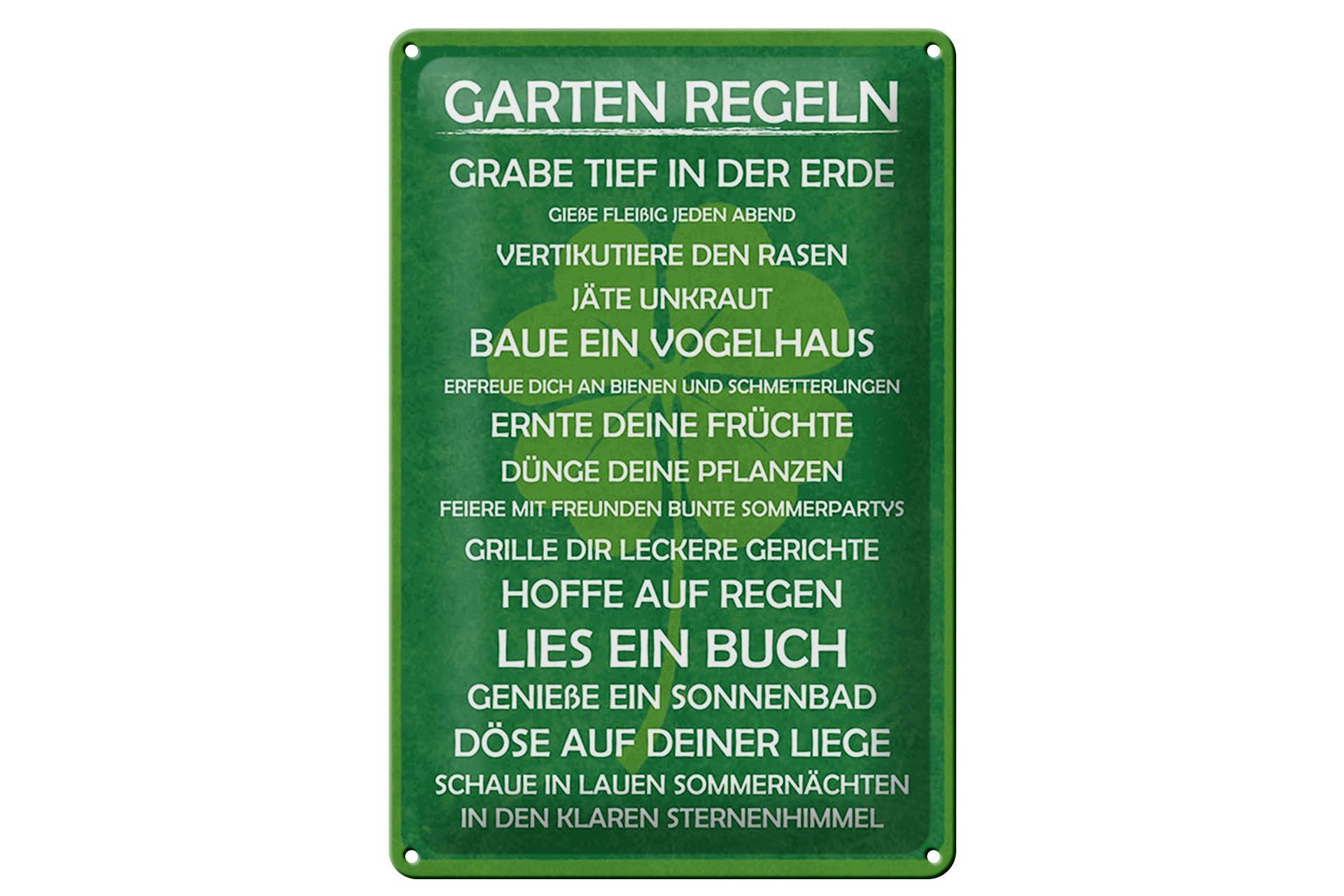 Blechschild Spruch 20x30 cm Garten Regeln Deko Schild