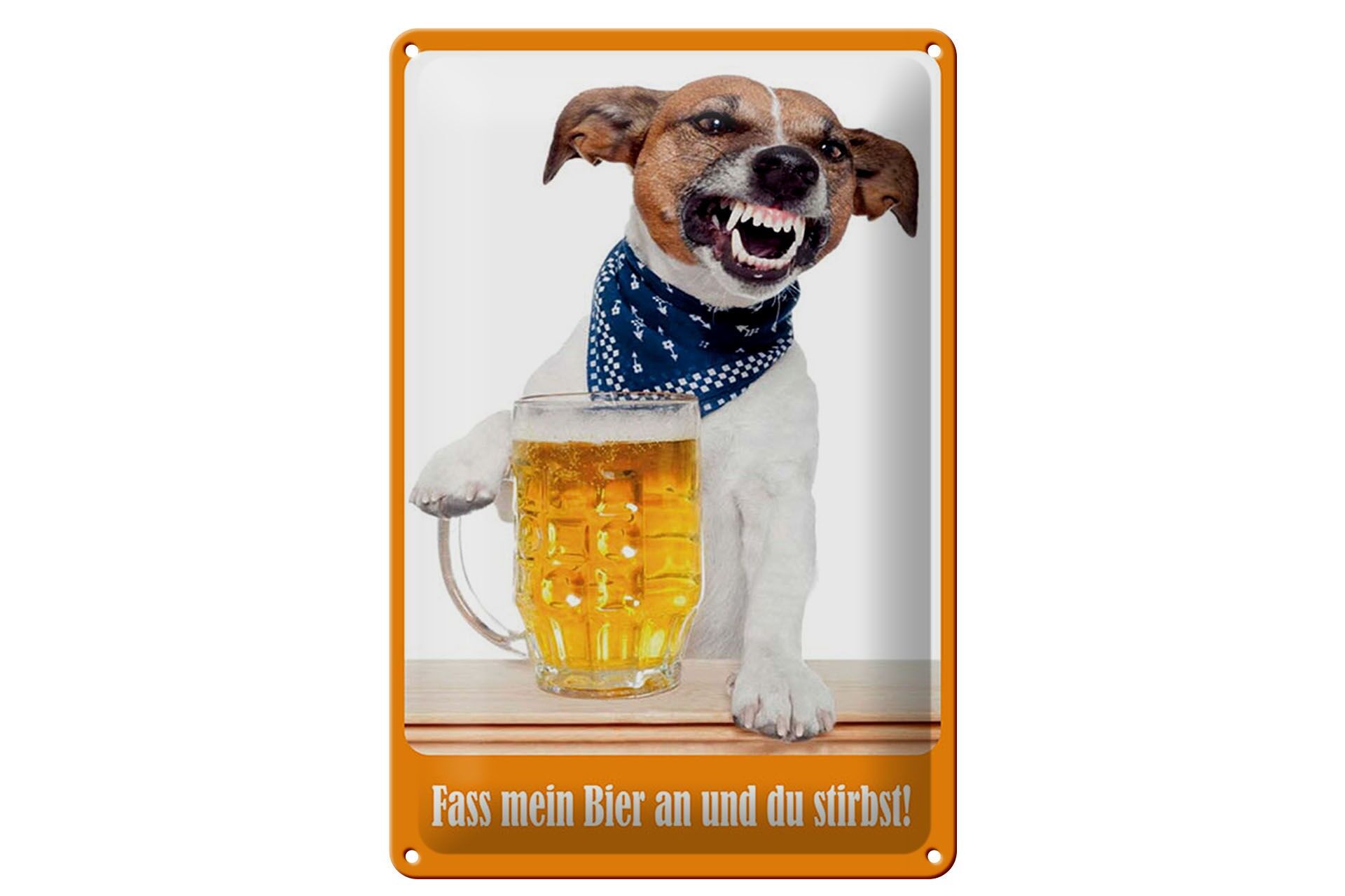 Plaque métallique « Alcool » 20x30 cm, chien : « Touche à ma bière et tu meurs »
