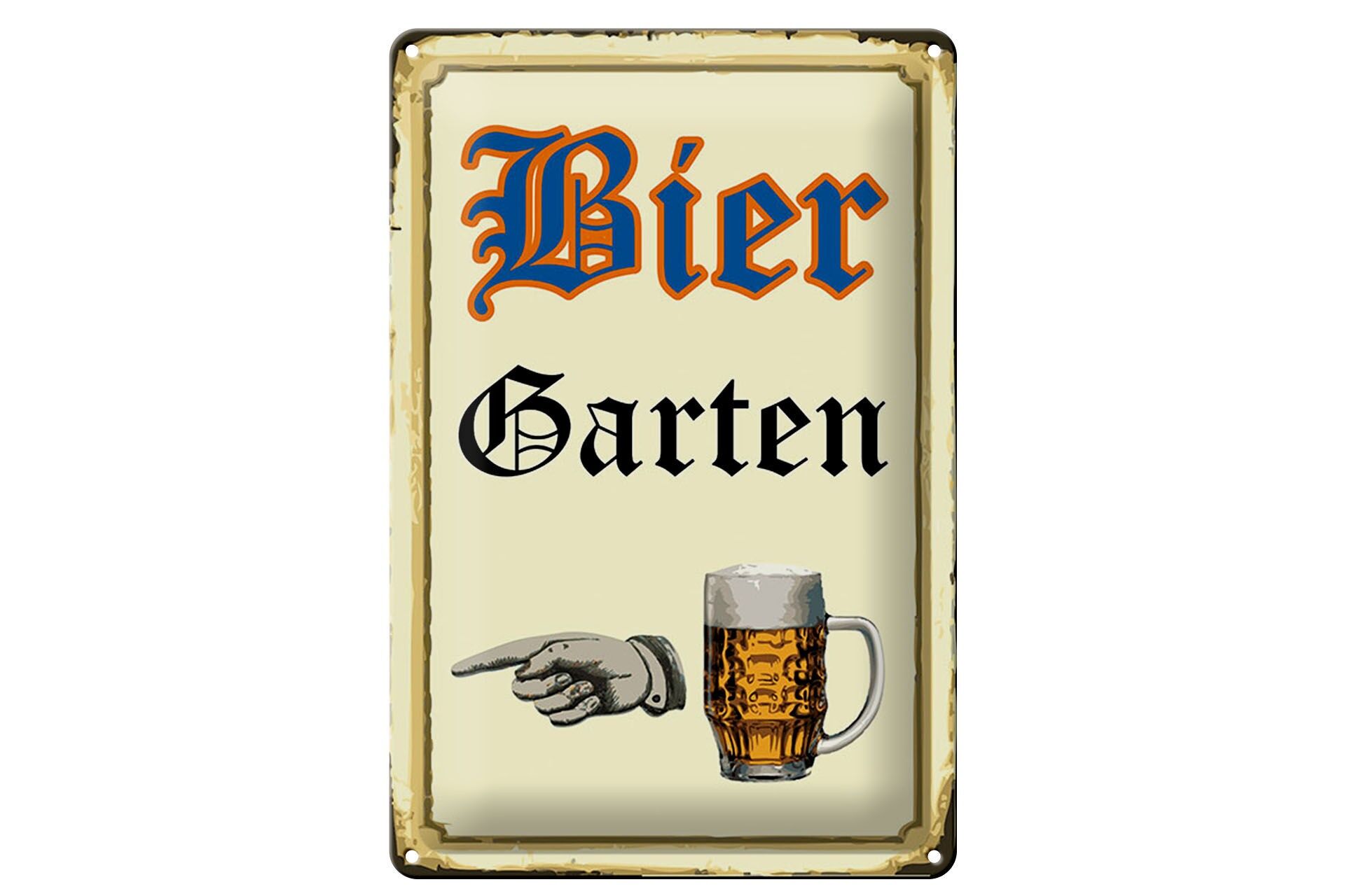 Blechschild Reklame 20x30 cm Biergarten Hand nach links Deko Schild