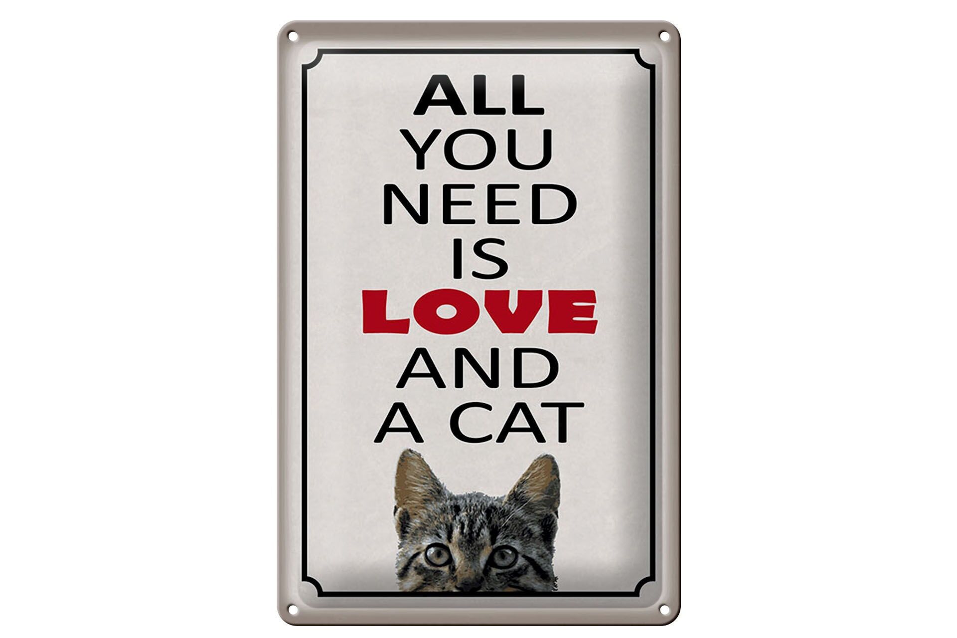 Blechschild Spruch 20x30 cm All you need ist love and a cat Deko Schild