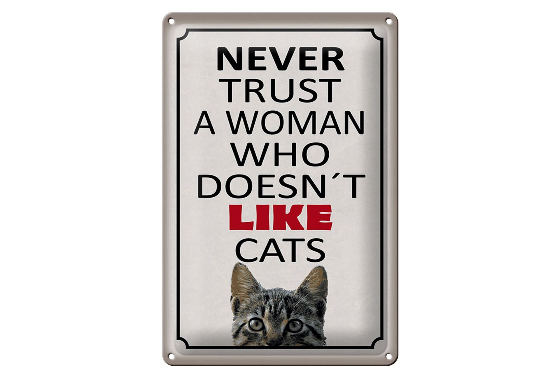 Blechschild Spruch 20x30 cm Never trust a woman who dosent like cats Deko Schild