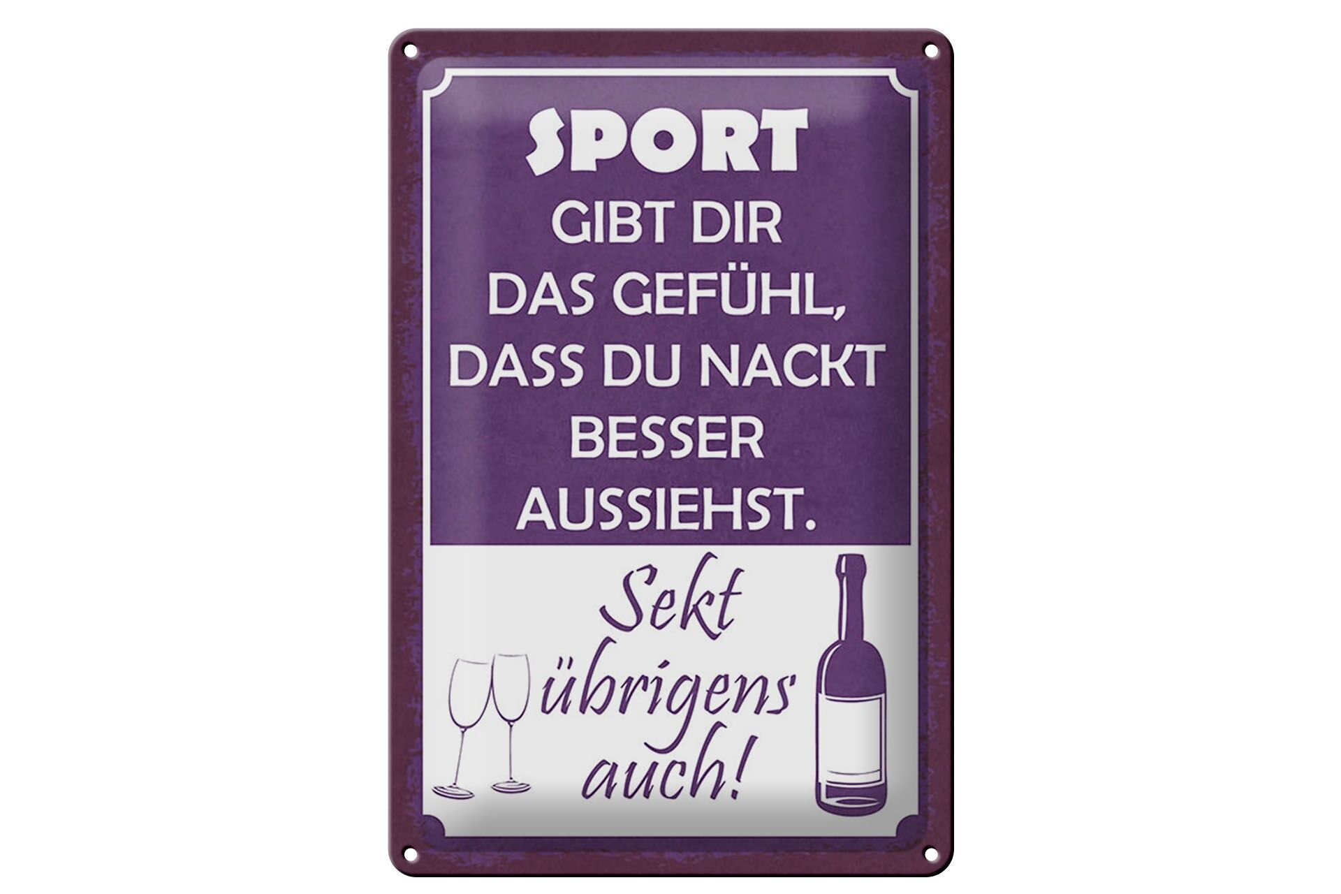 Blechschild Spruch 20x30 cm Sport gibt dir das Gefühl nackt besser aussiehst