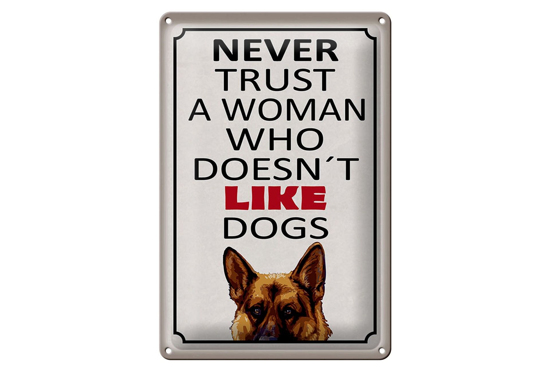 Blechschild Spruch 20x30 cm Never trust a woman who dosent like dogs Deko Schild