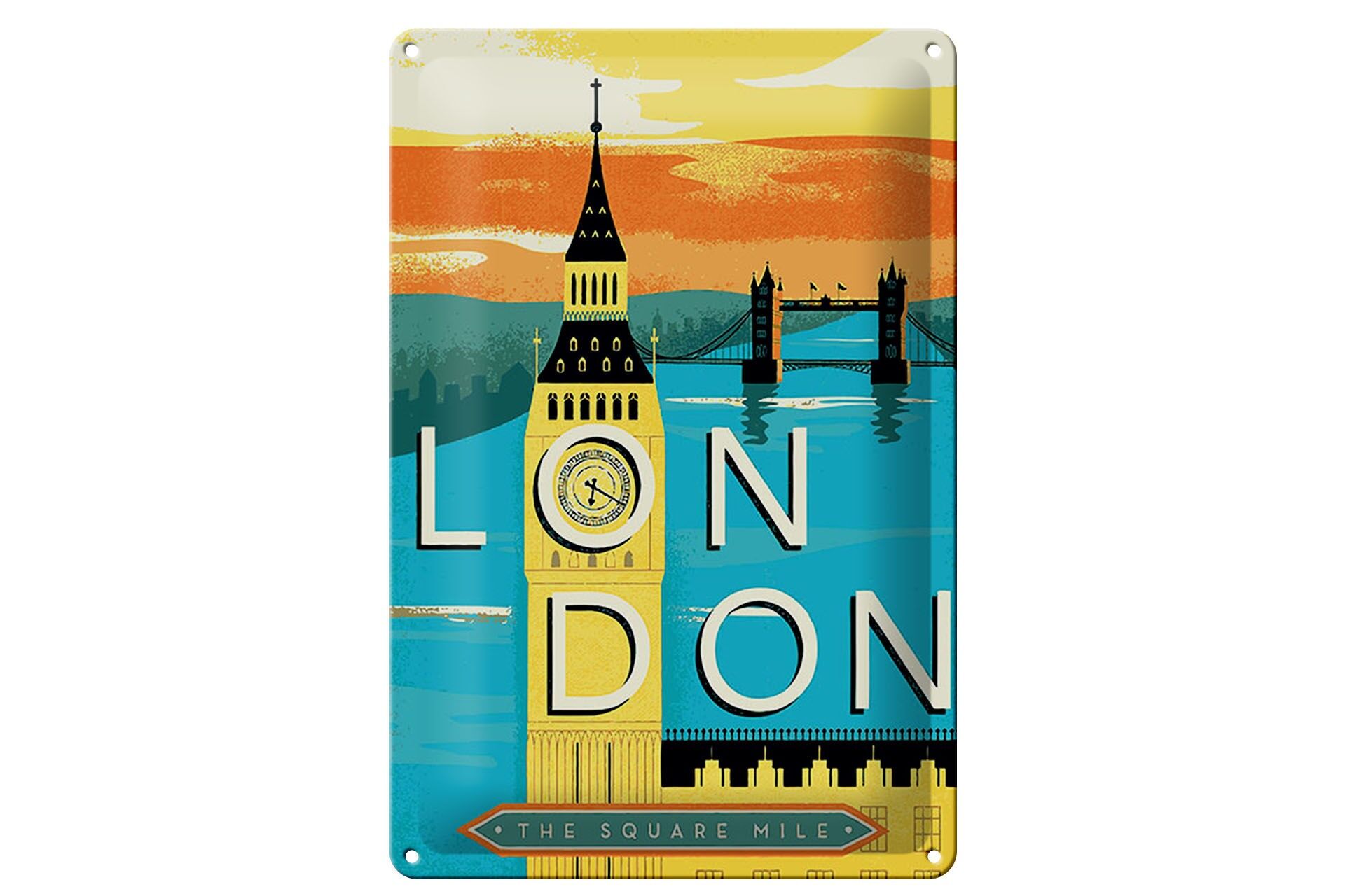 Blechschild Reise 20x30 cm London the square mile Big Ben Deko Schild