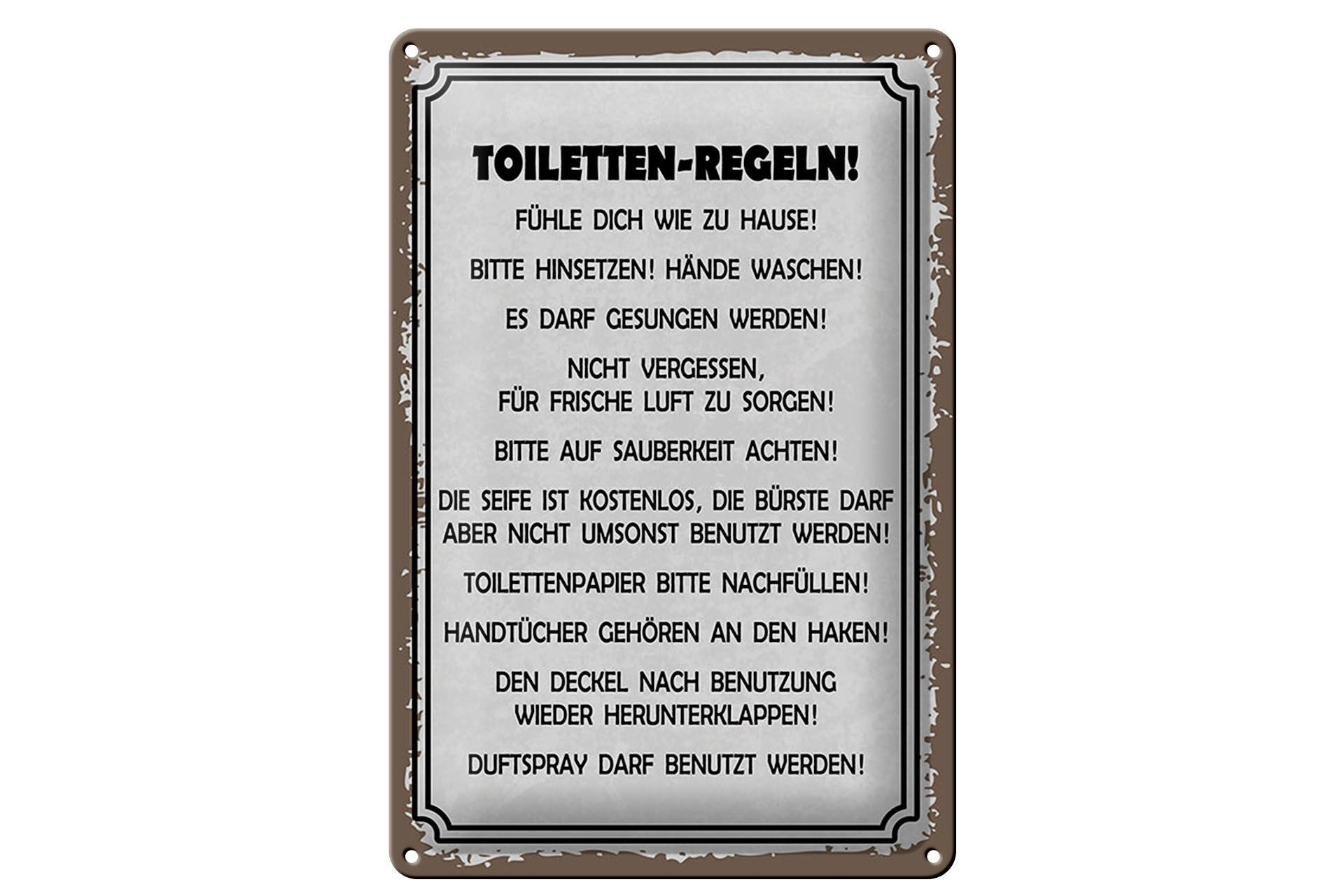 Blechschild Hinweis 20x30 cm Toiletten Regeln Deko Schild