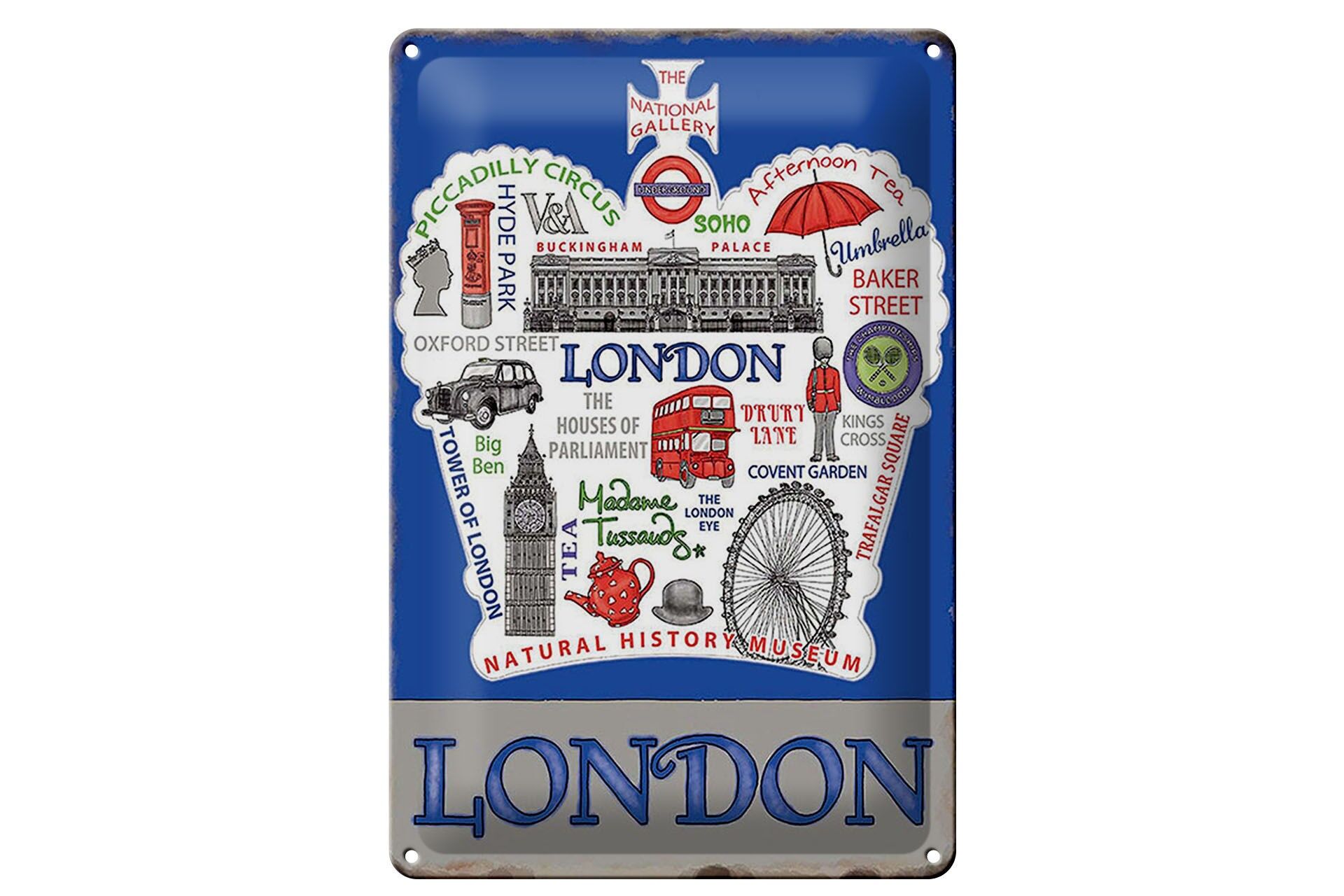 Blechschild Reise 20x30 cm London Sehenswürdigkeiten Übersicht Deko Schild