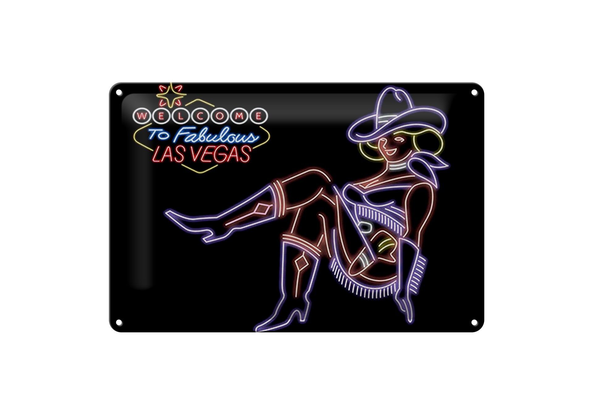 Blechschild Reklame 20x30 cm Welcome to Fabulous Las Vegas cowgirl Deko Schild