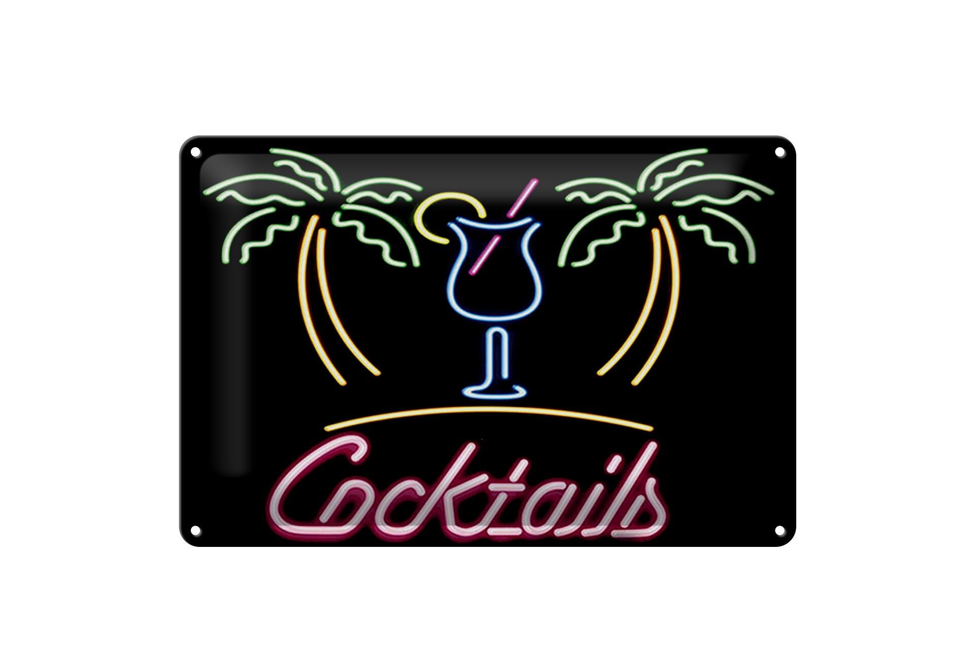Blechschild Reklame 20x30 cm Cocktails Palmen Neonoptik Deko Schild