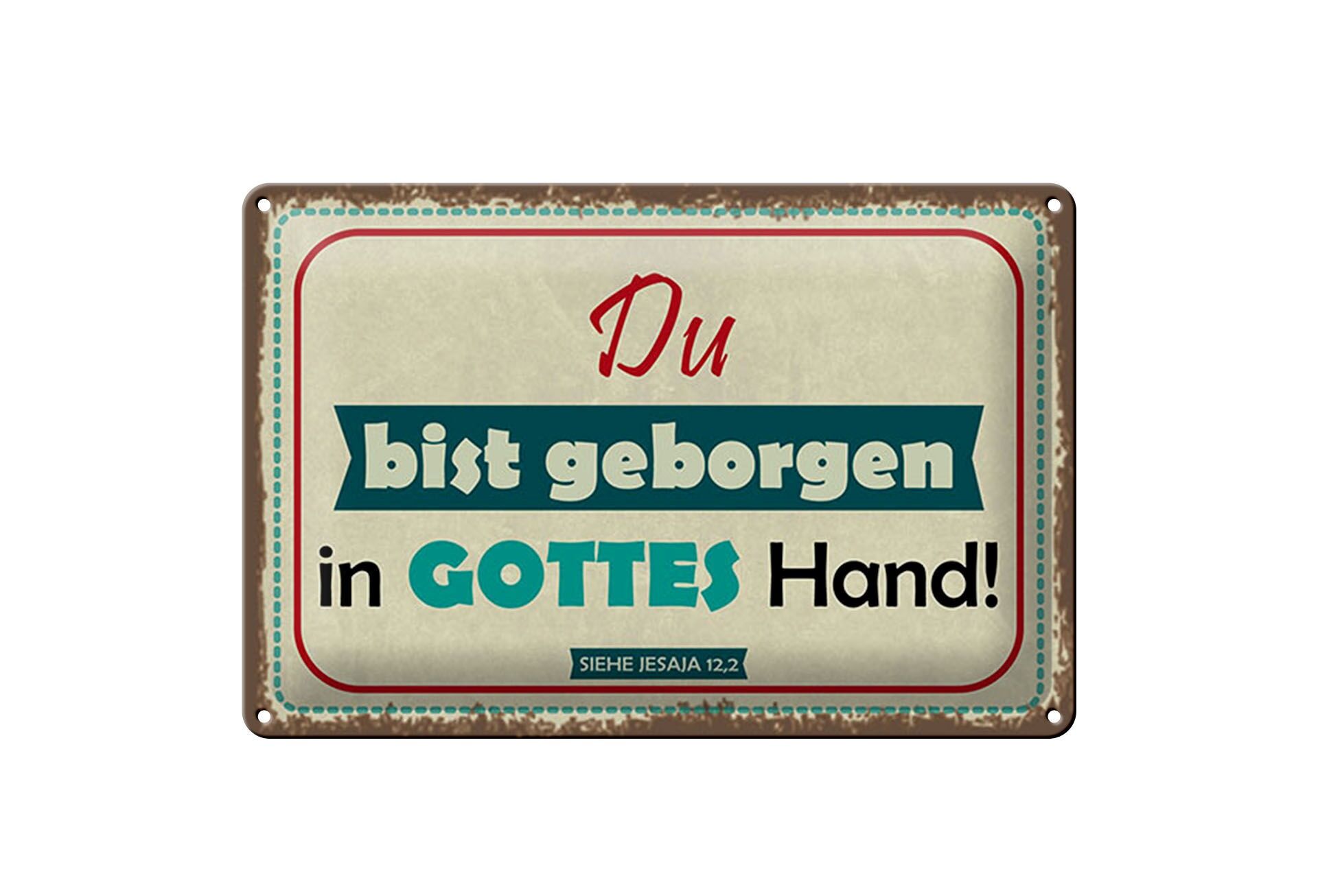 Blechschild Spruch 20x30 cm du bist geborgen in Gottes Hand Deko Schild