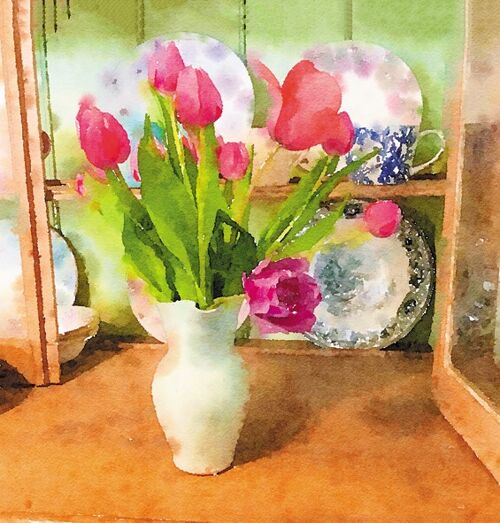 Tulips and china 10cm mini card
