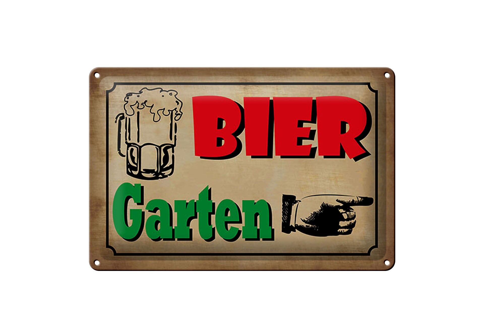 Blechschild Hinweis 20x30 cm Bier Garten rechts Hand Bierglas Deko Schild