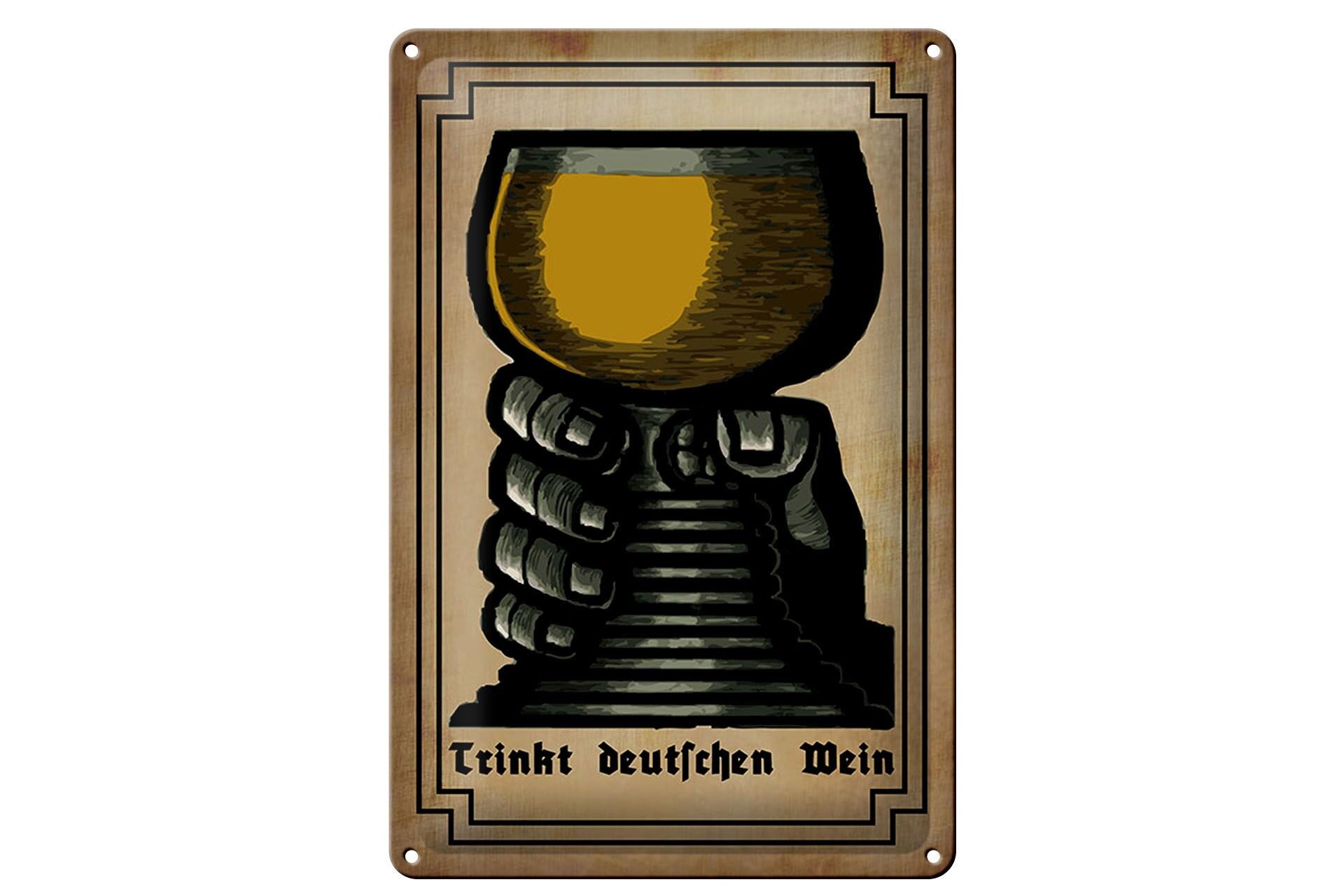 Blechschild Alkohol 20x30 cm Trinkt deutschen Wein Hand mit Weißwein Deko Schild