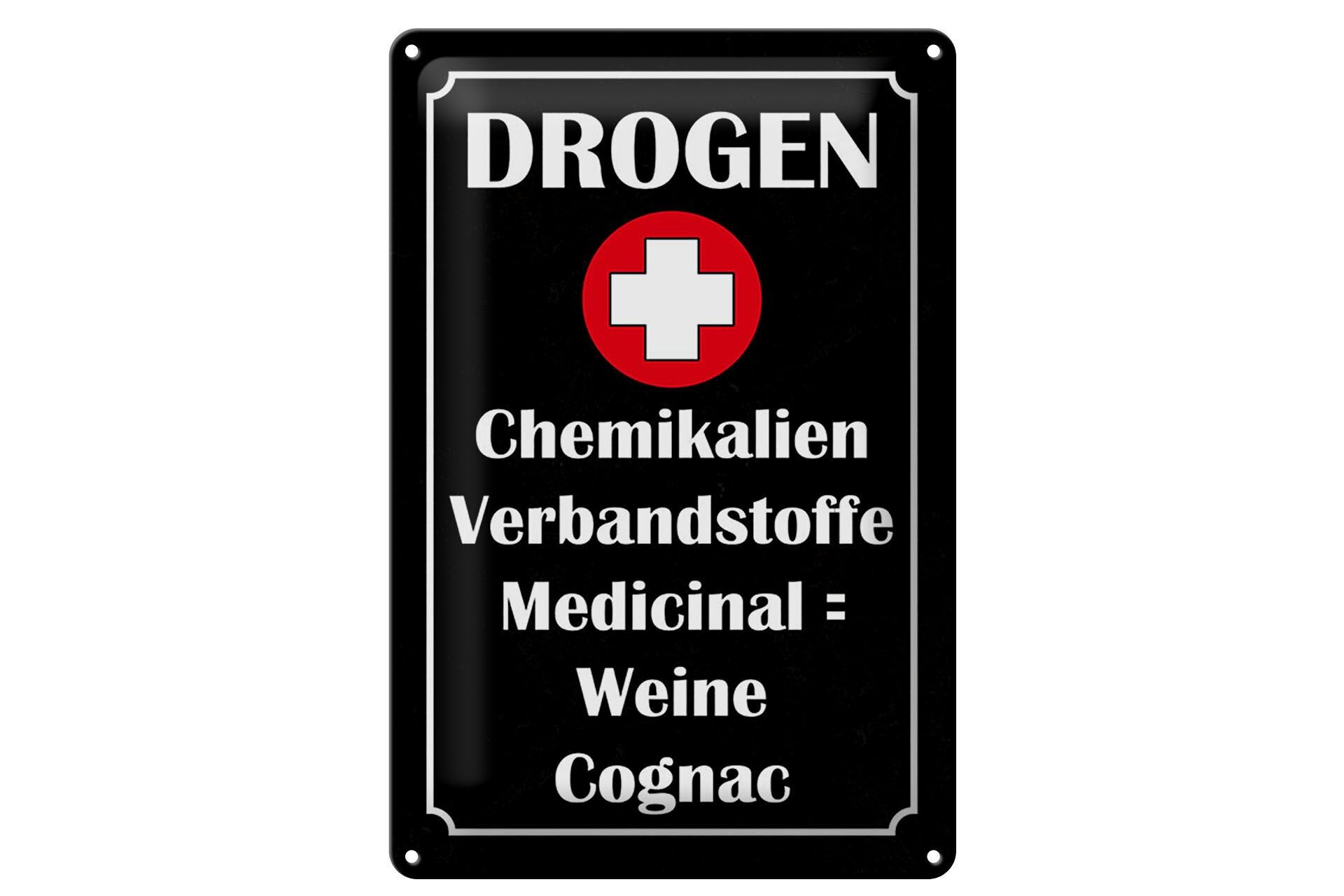 Blechschild Reklame 20x30 cm Drogen und  Verbandstoffe Weine Cognac Deko Schild